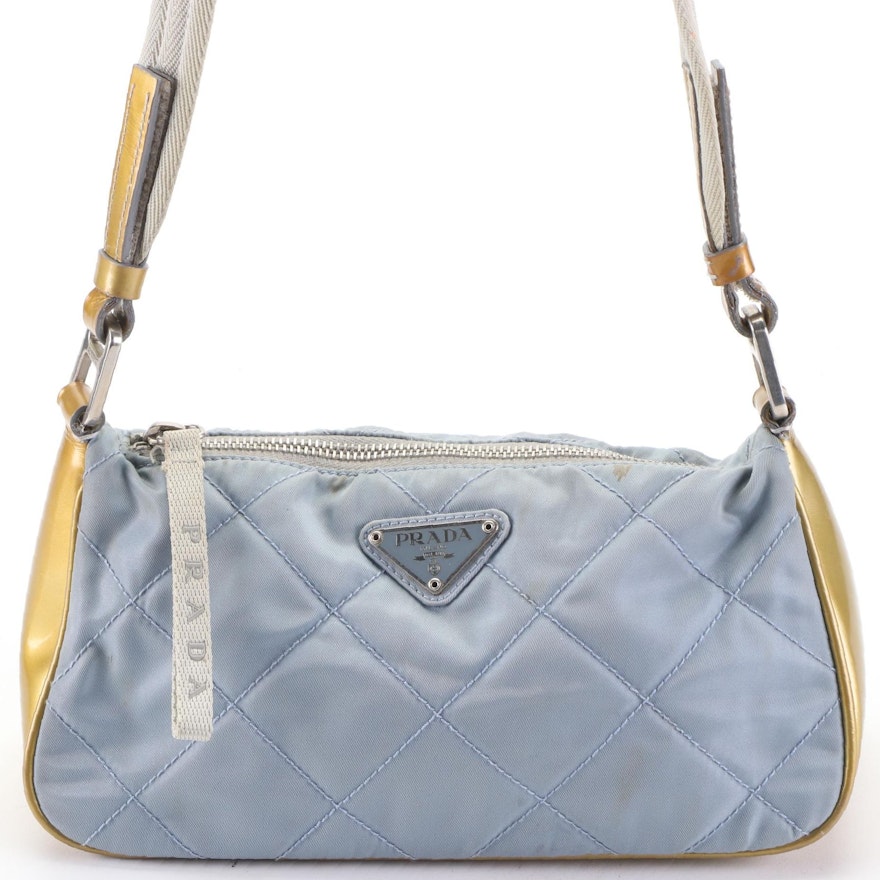 Prada Small Zip Shoulder Bag in Quilted Nylon Gabardine and Patent Leather