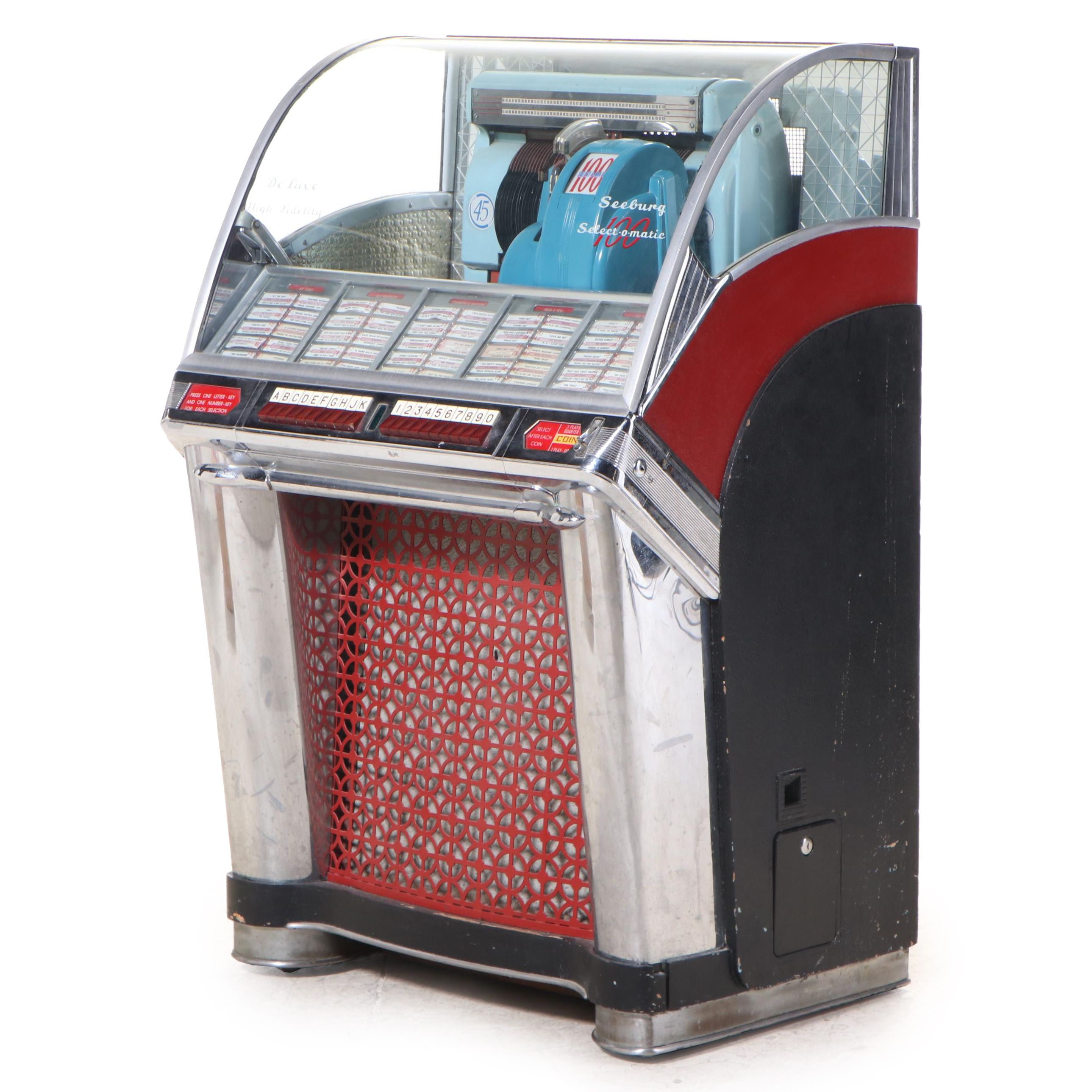 Seeburg Select-O-Matic 100C Deluxe High Fidelity Jukebox and Records, 1950s
