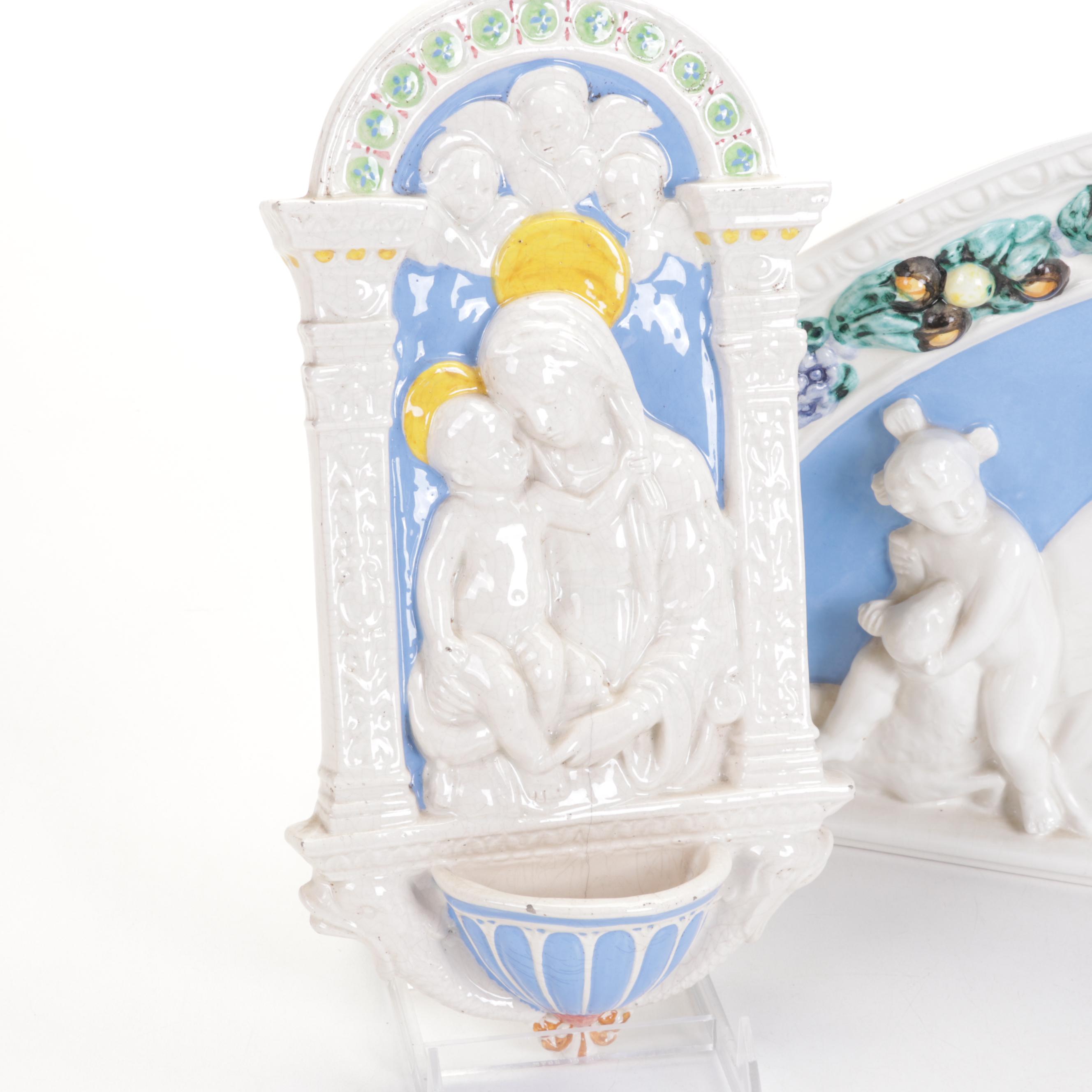 Italian Della Robbia Style Ceramic Icon Plaques