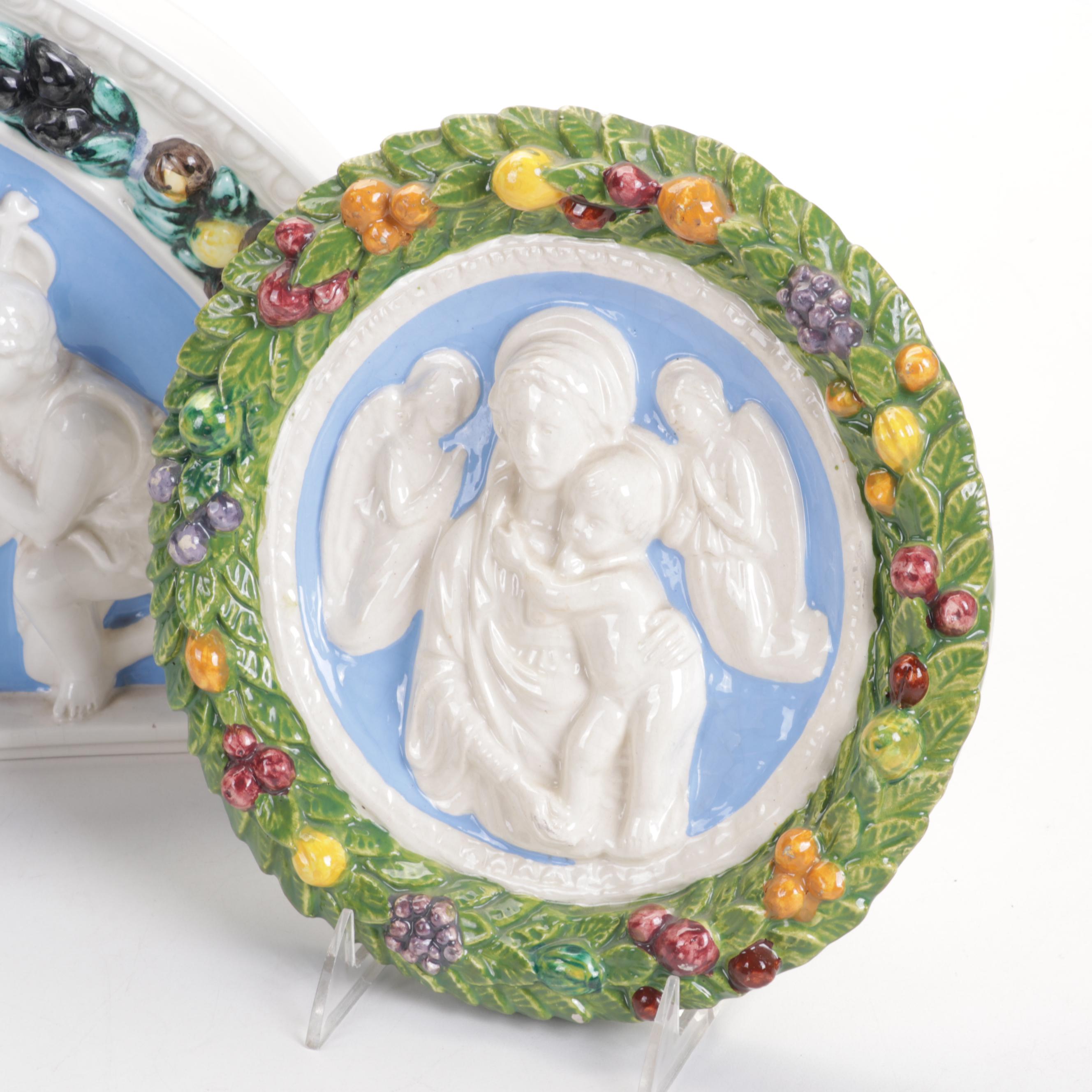 Italian Della Robbia Style Ceramic Icon Plaques
