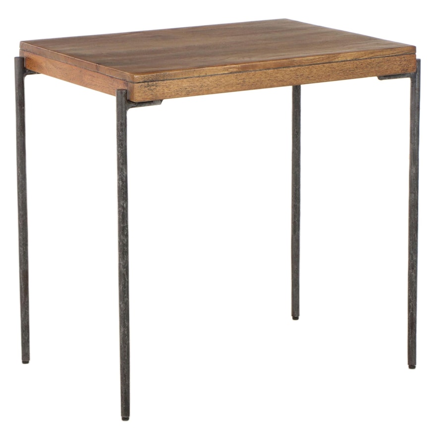 Industrial Style Iron and Hardwood Side Table