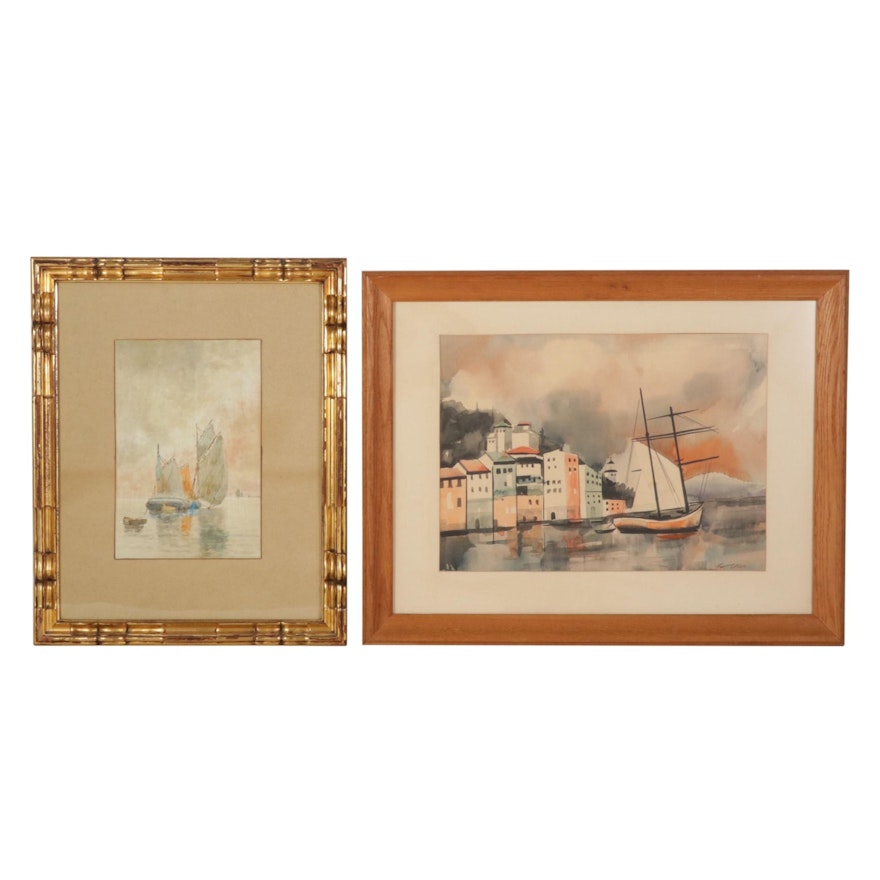 Martime Watercolor Paintings Featuring Robert C. Allen, Mid-Late 20th Century