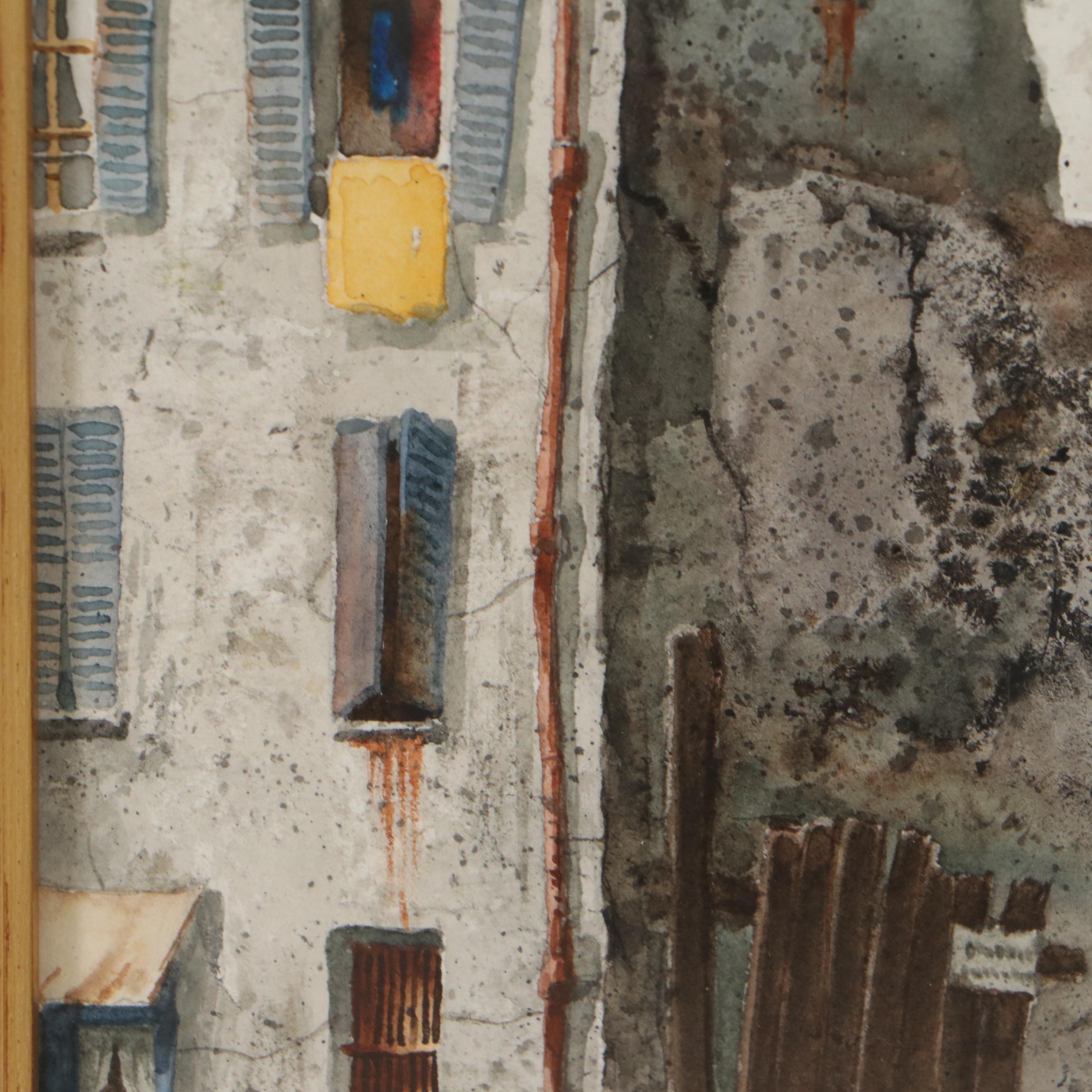 Henry Gasser Paris Cityscape Watercolor Painting "Backyard Playground"