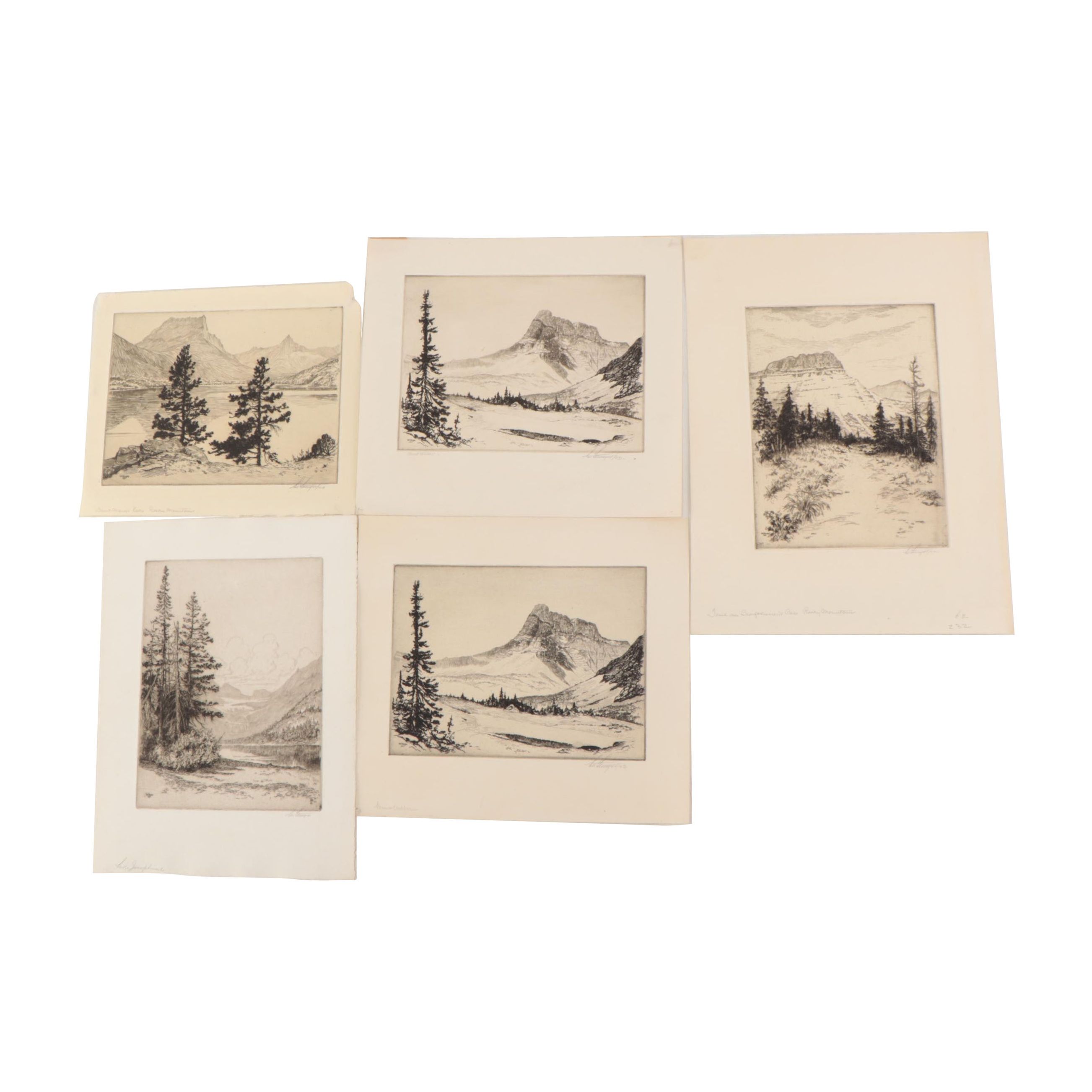 Lee Sturges Etchings Including "Trail Over Swift Current Pass," 1922