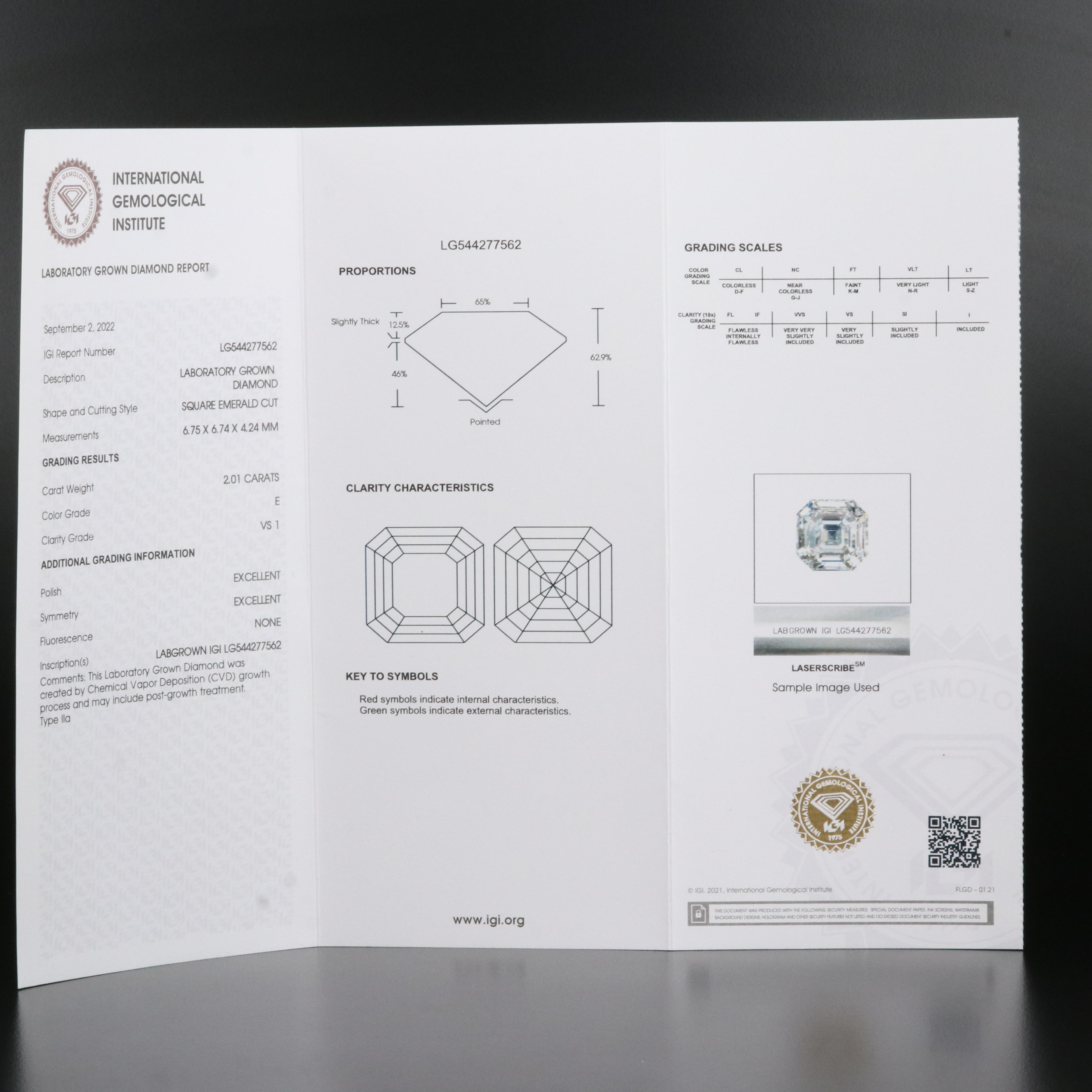 Loose 2.01 CT Lab Grown Diamond with IGI Report