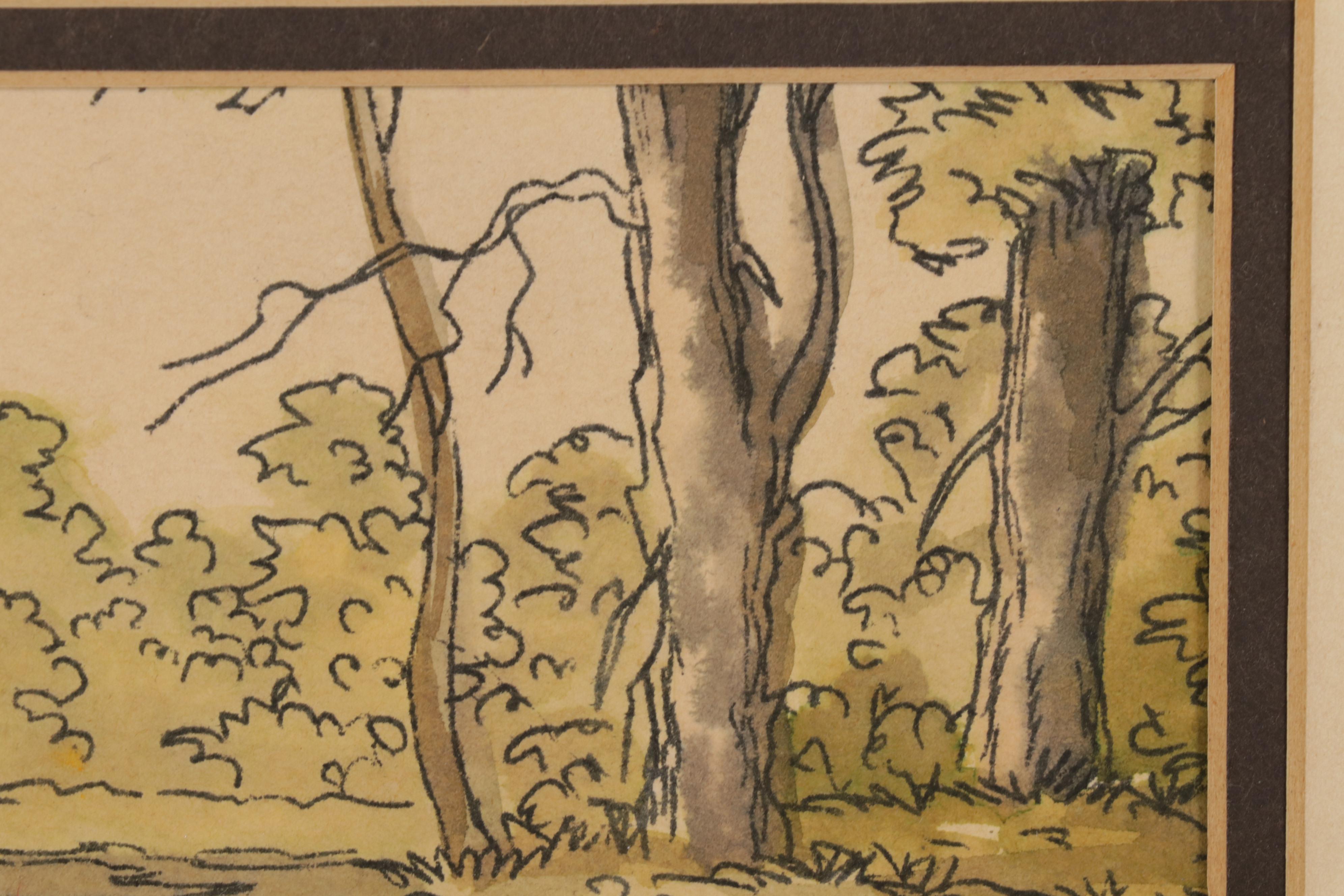 Konstantine Rodko Creekside Landscape Watercolor Painting, 20th Century