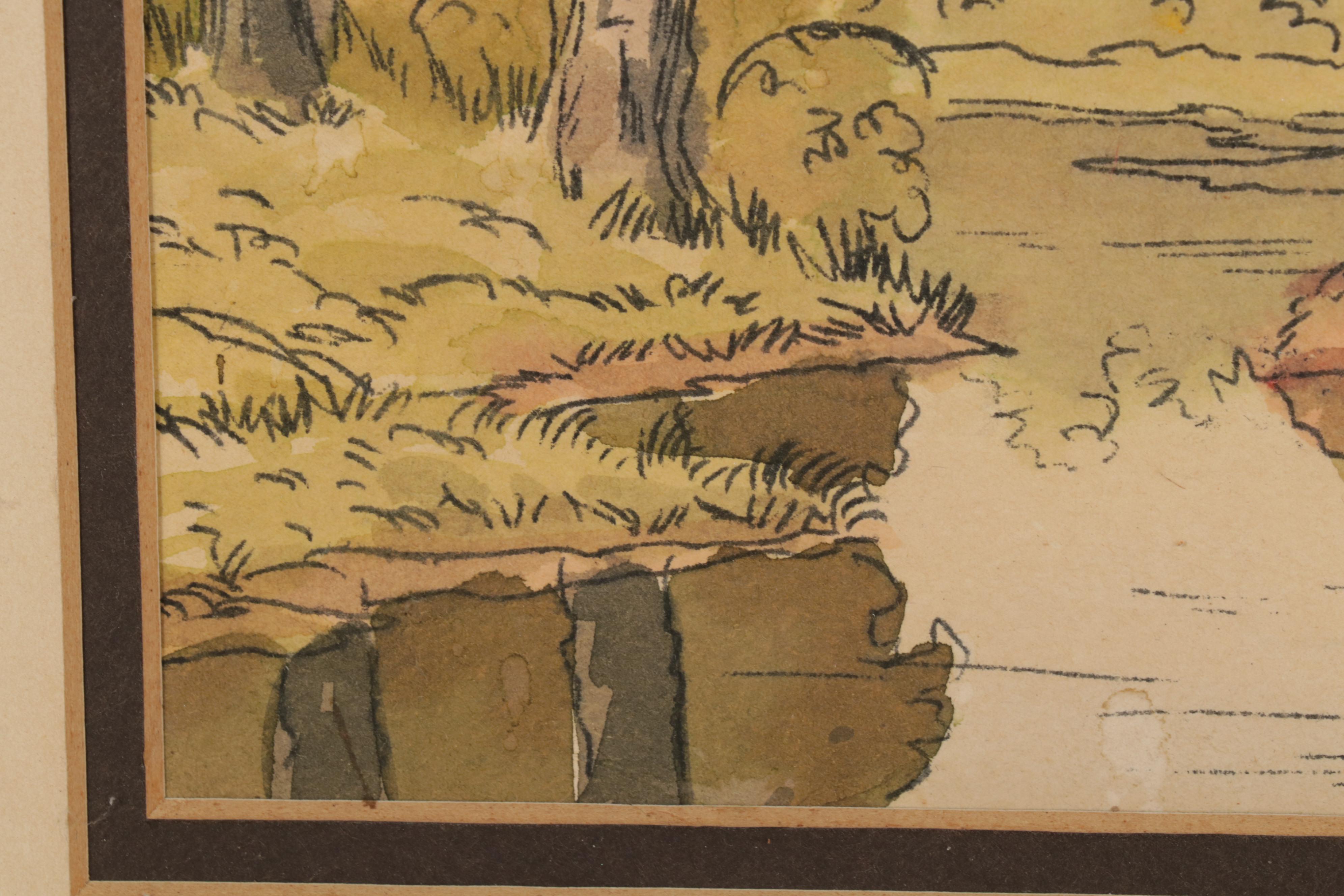 Konstantine Rodko Creekside Landscape Watercolor Painting, 20th Century