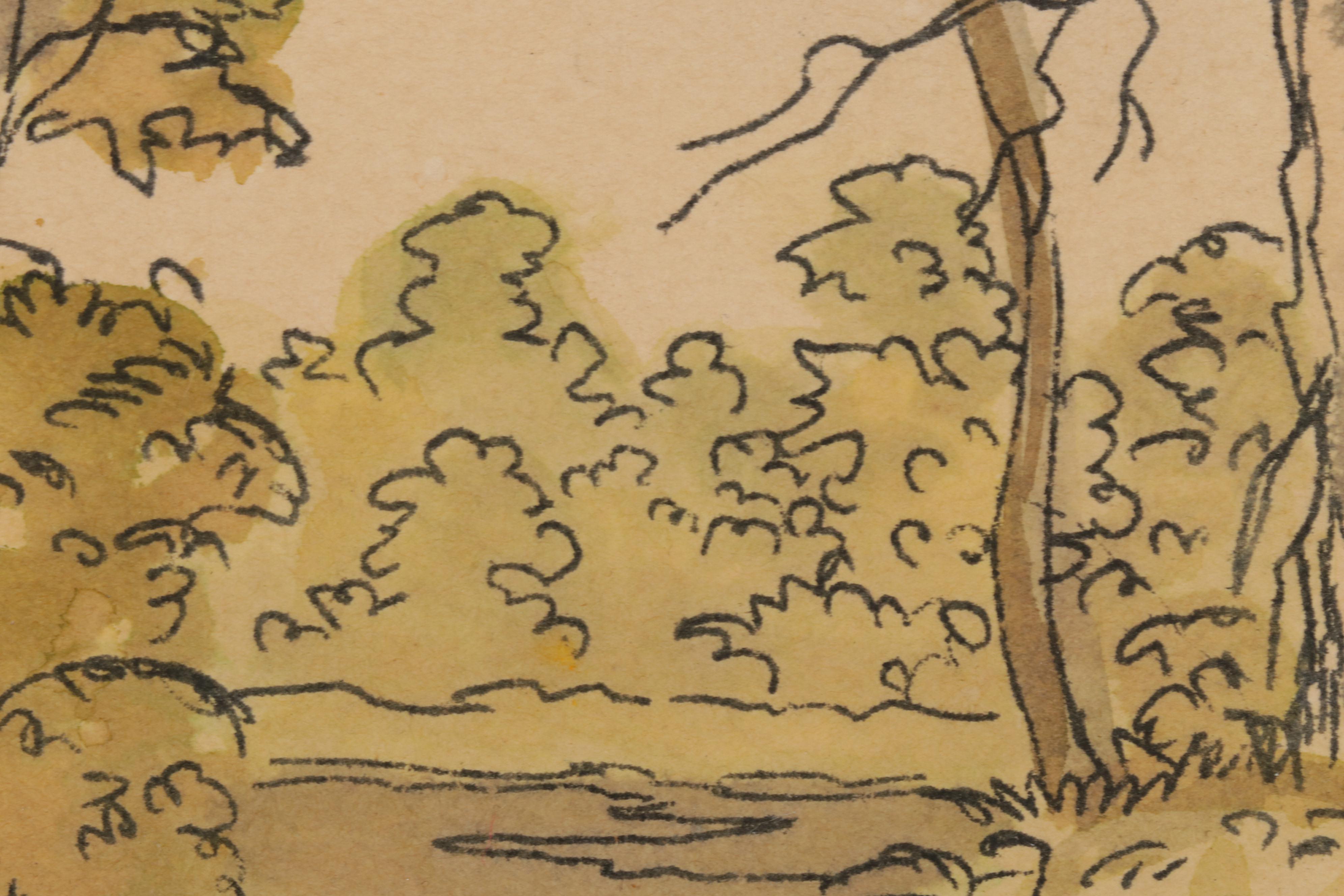 Konstantine Rodko Creekside Landscape Watercolor Painting, 20th Century