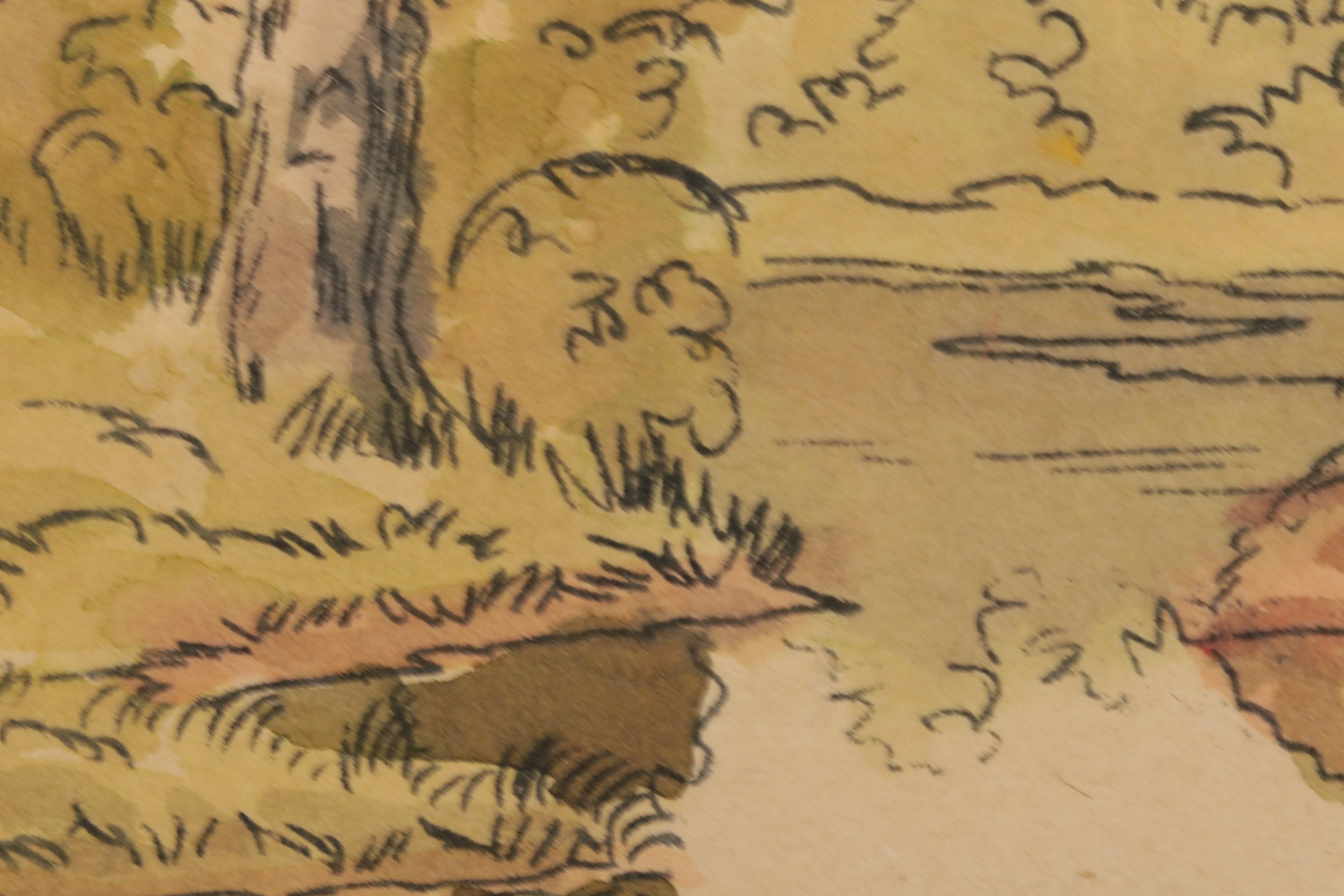 Konstantine Rodko Creekside Landscape Watercolor Painting, 20th Century