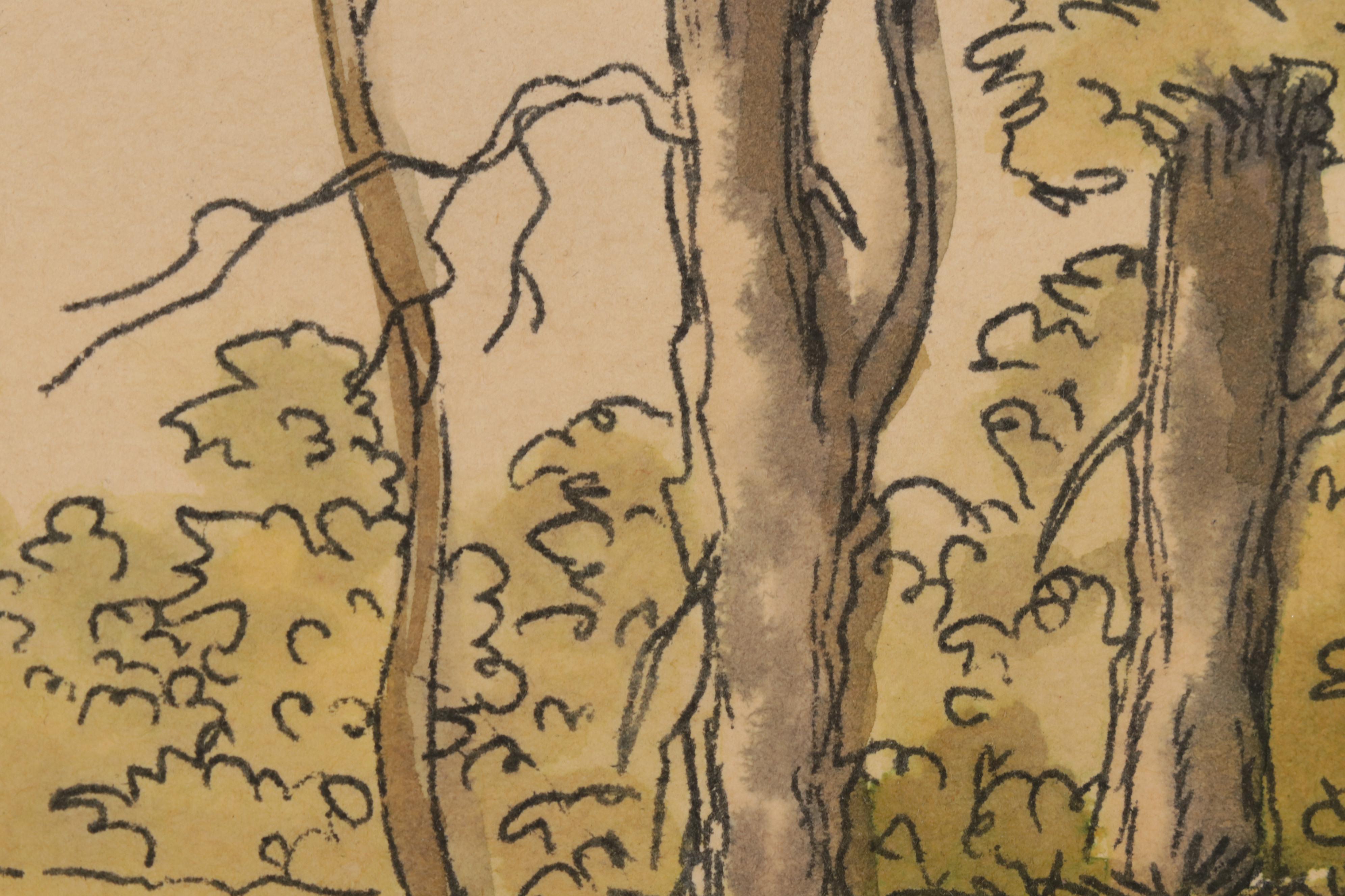 Konstantine Rodko Creekside Landscape Watercolor Painting, 20th Century