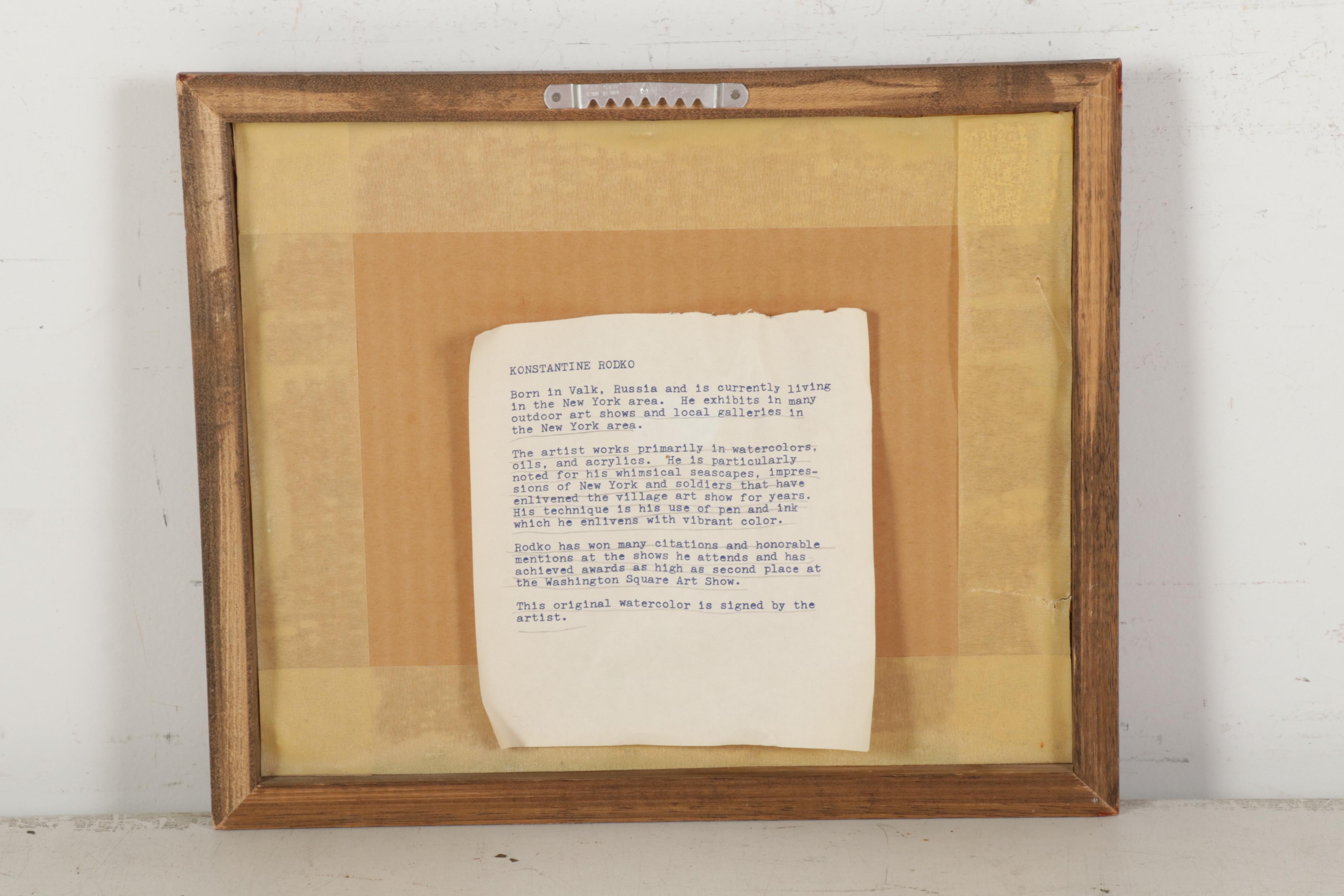 Konstantine Rodko Creekside Landscape Watercolor Painting, 20th Century