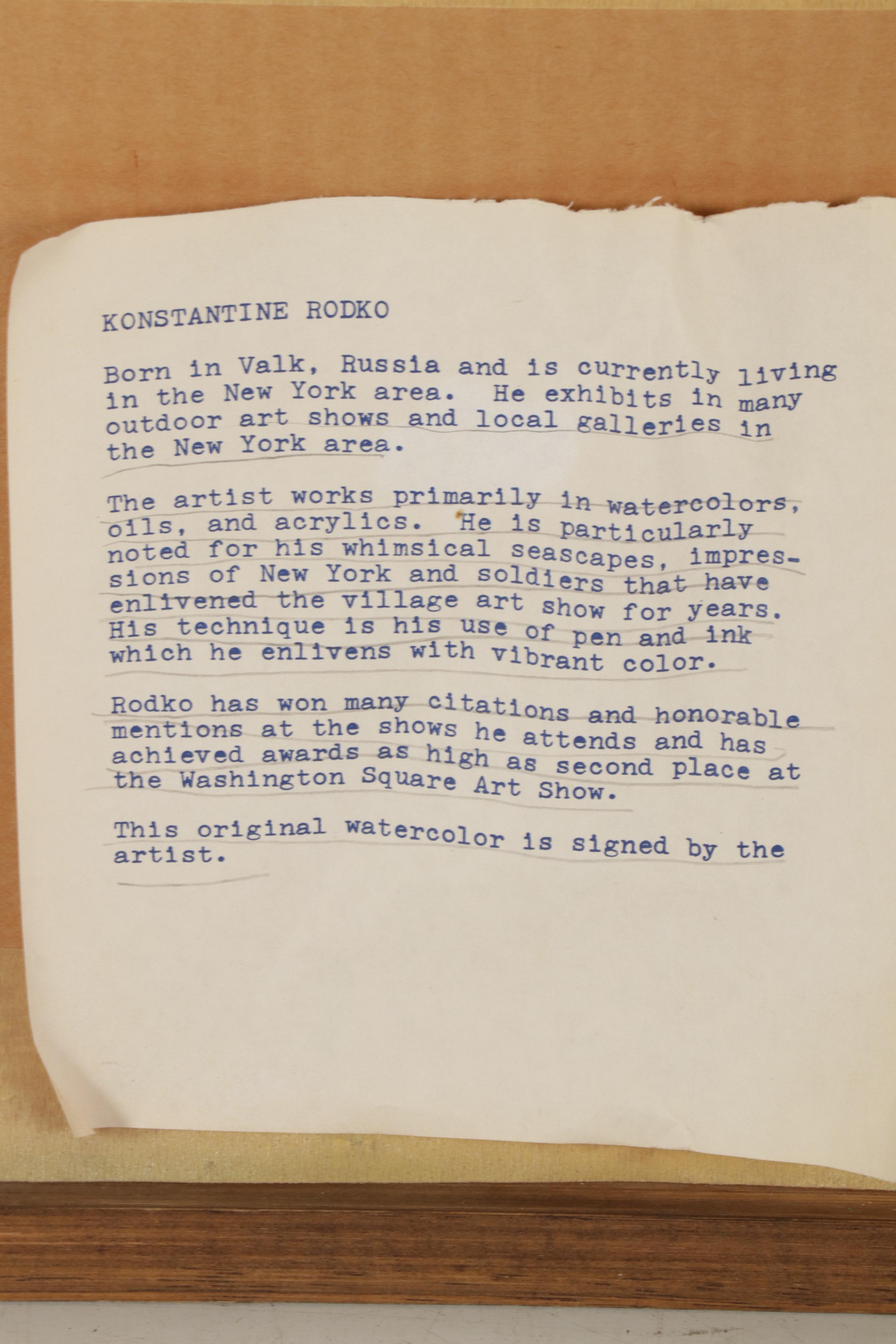 Konstantine Rodko Creekside Landscape Watercolor Painting, 20th Century