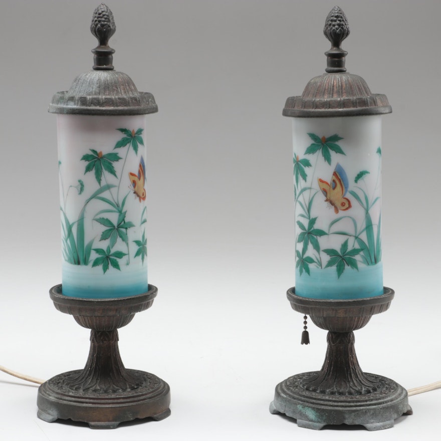 Colonial Premier Co. Painted Shade Boudoir Lamps