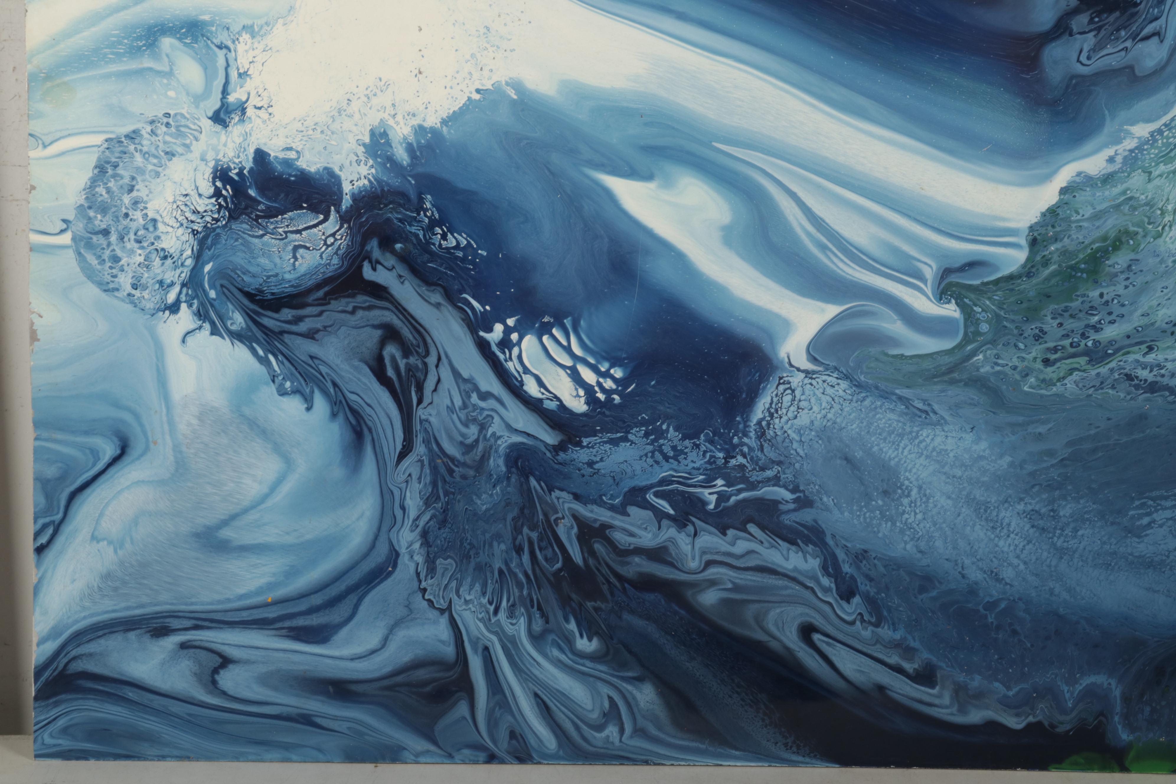 Abstract Acrylic Pour Paintings on Aluminum, Late 20th Century