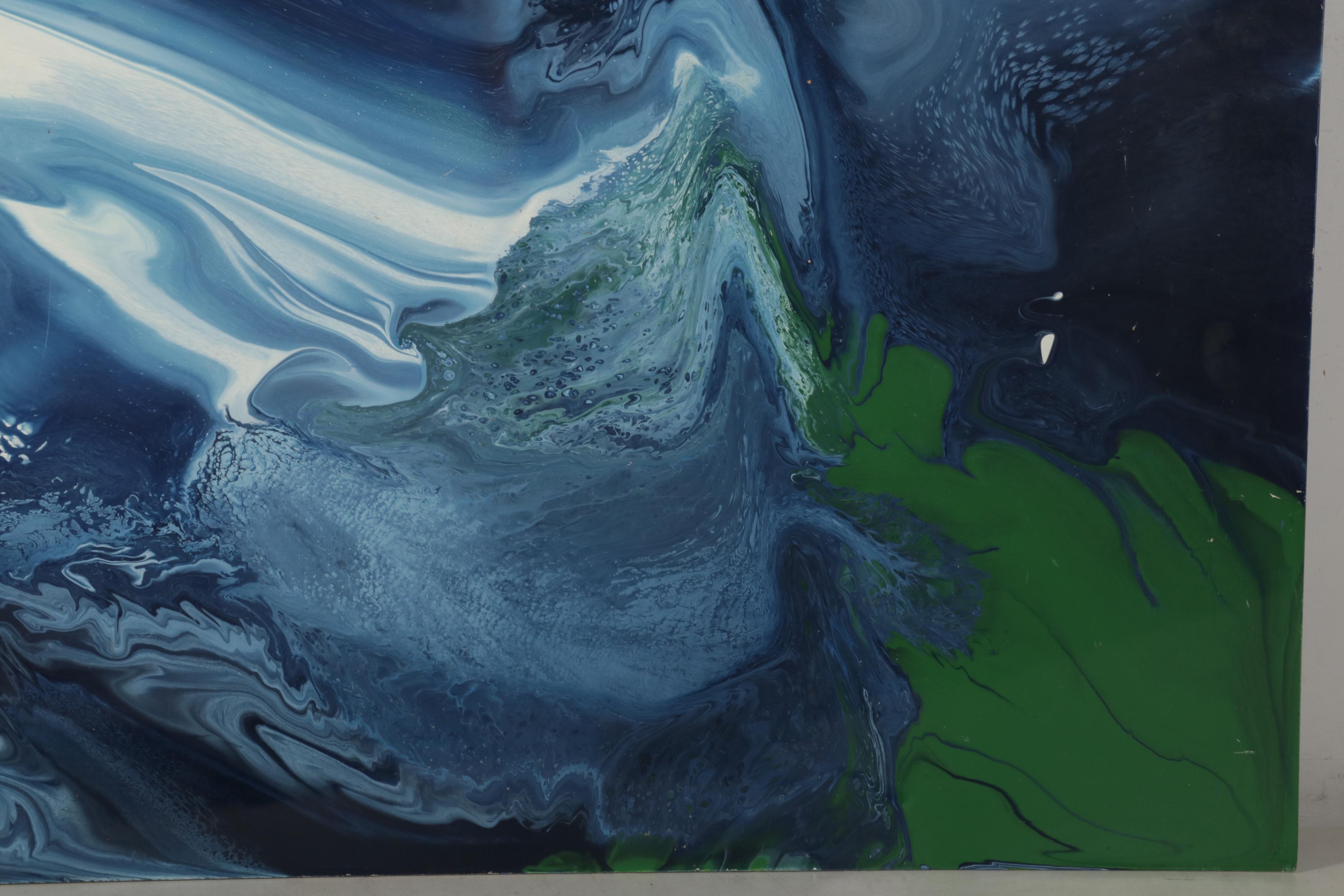 Abstract Acrylic Pour Paintings on Aluminum, Late 20th Century