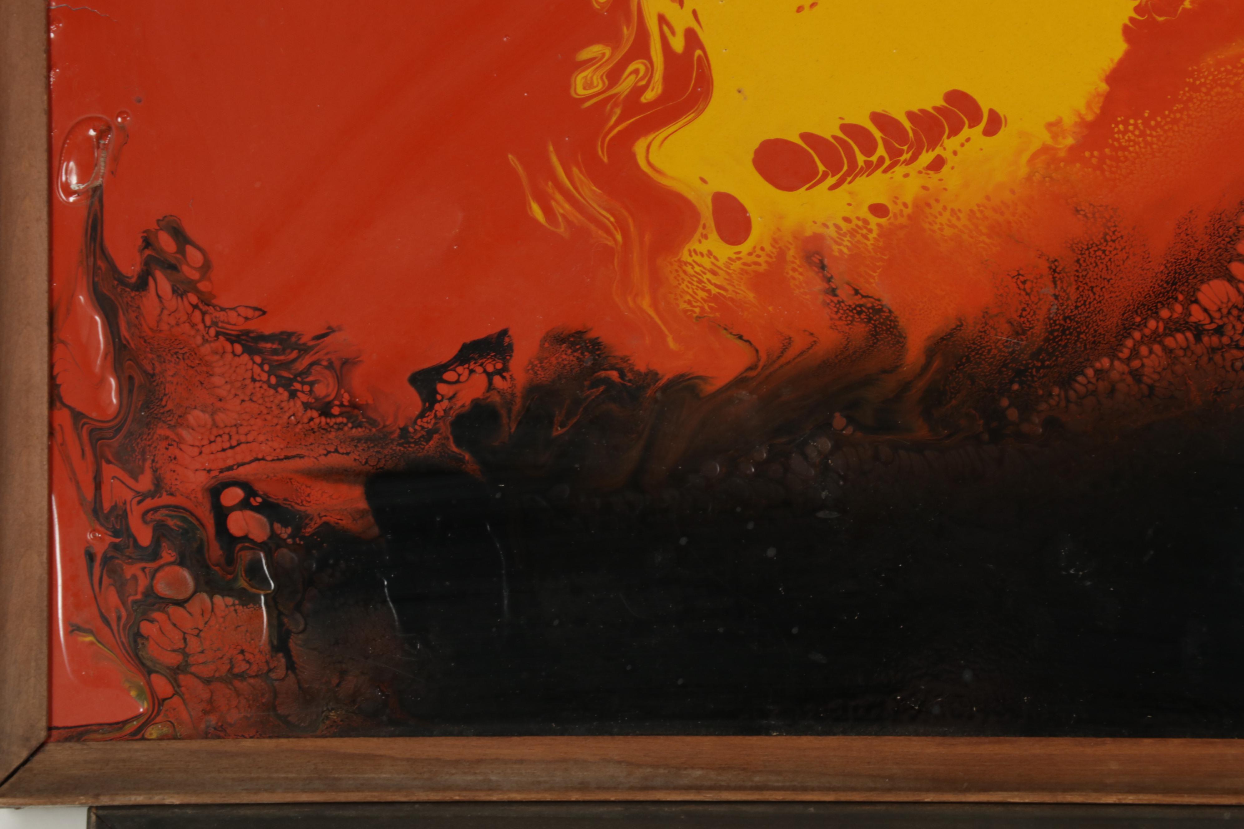 Abstract Acrylic Pour Paintings on Aluminum, Late 20th Century