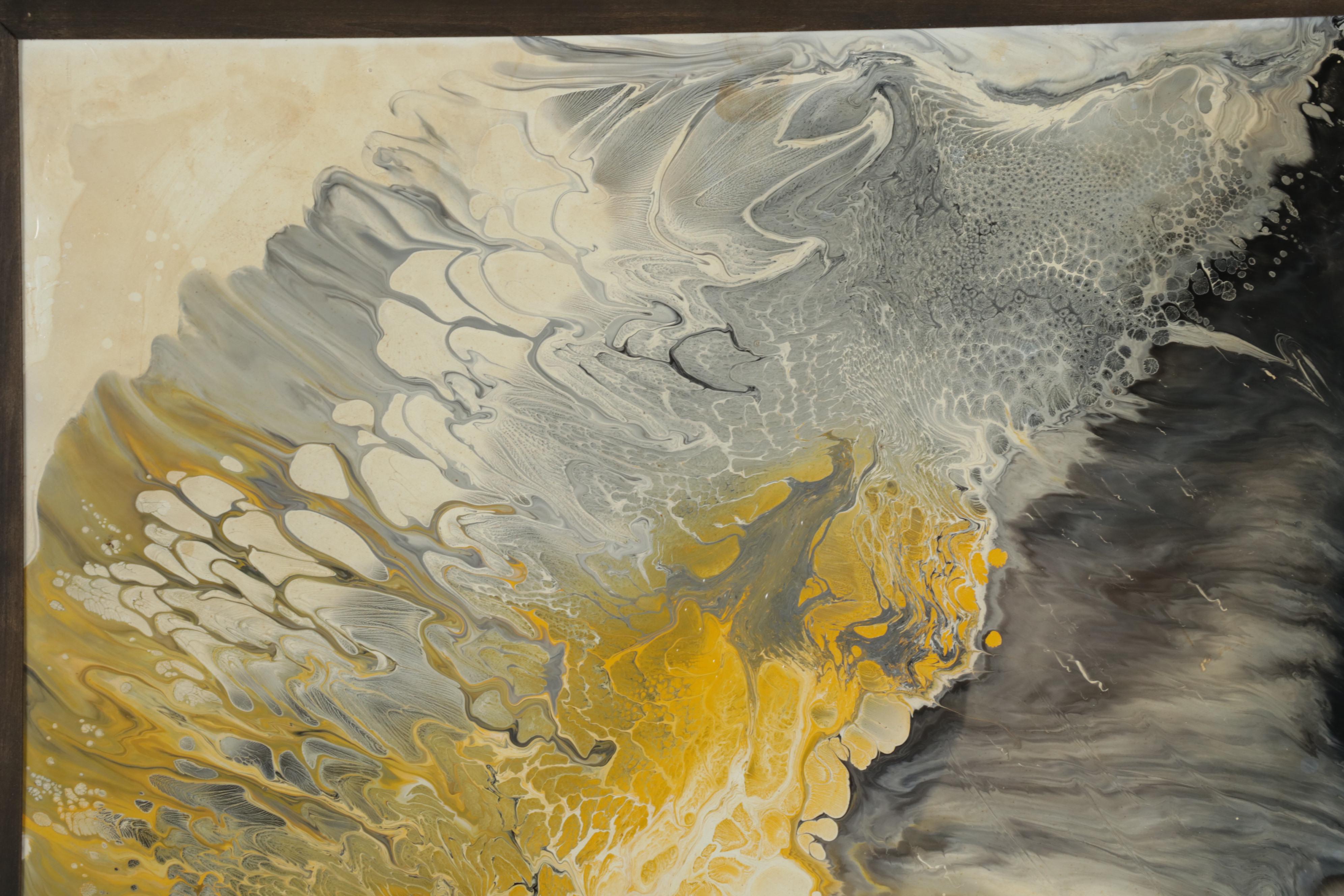 Abstract Acrylic Pour Paintings on Aluminum, Late 20th Century