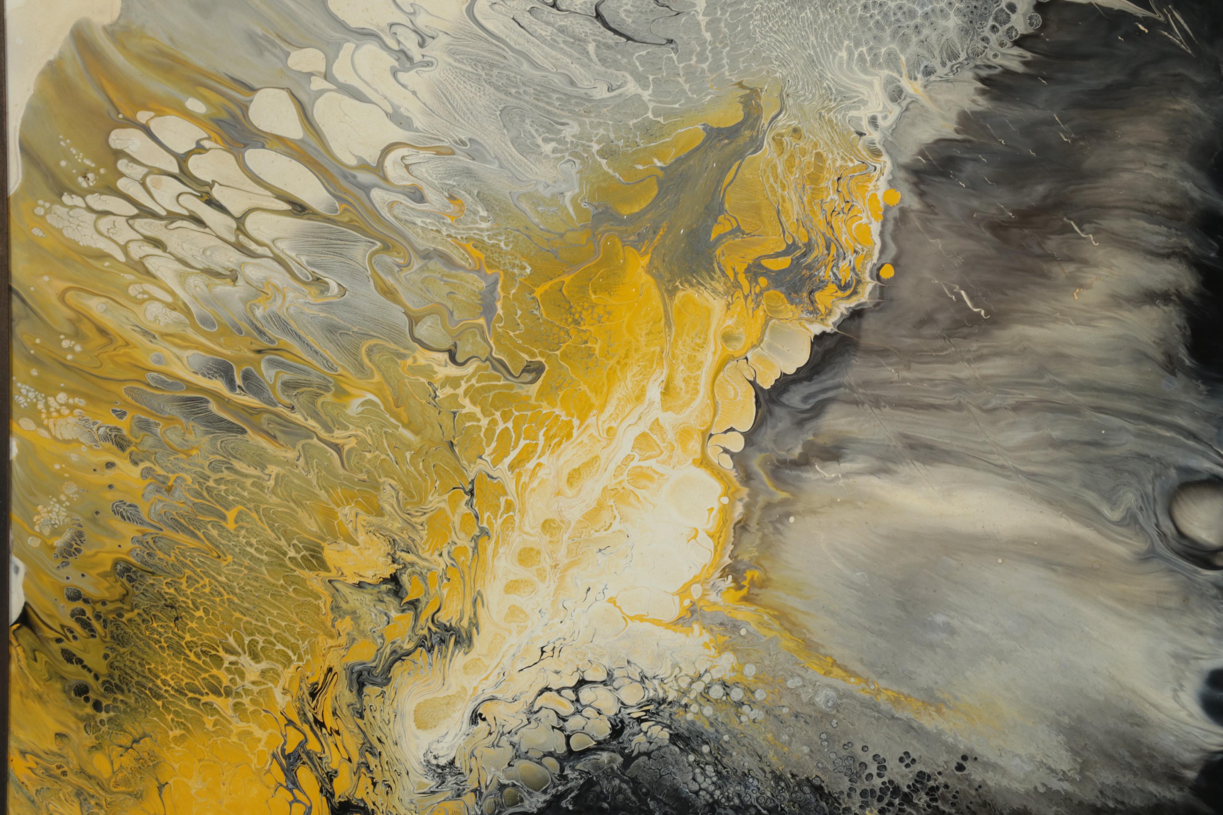 Abstract Acrylic Pour Paintings on Aluminum, Late 20th Century