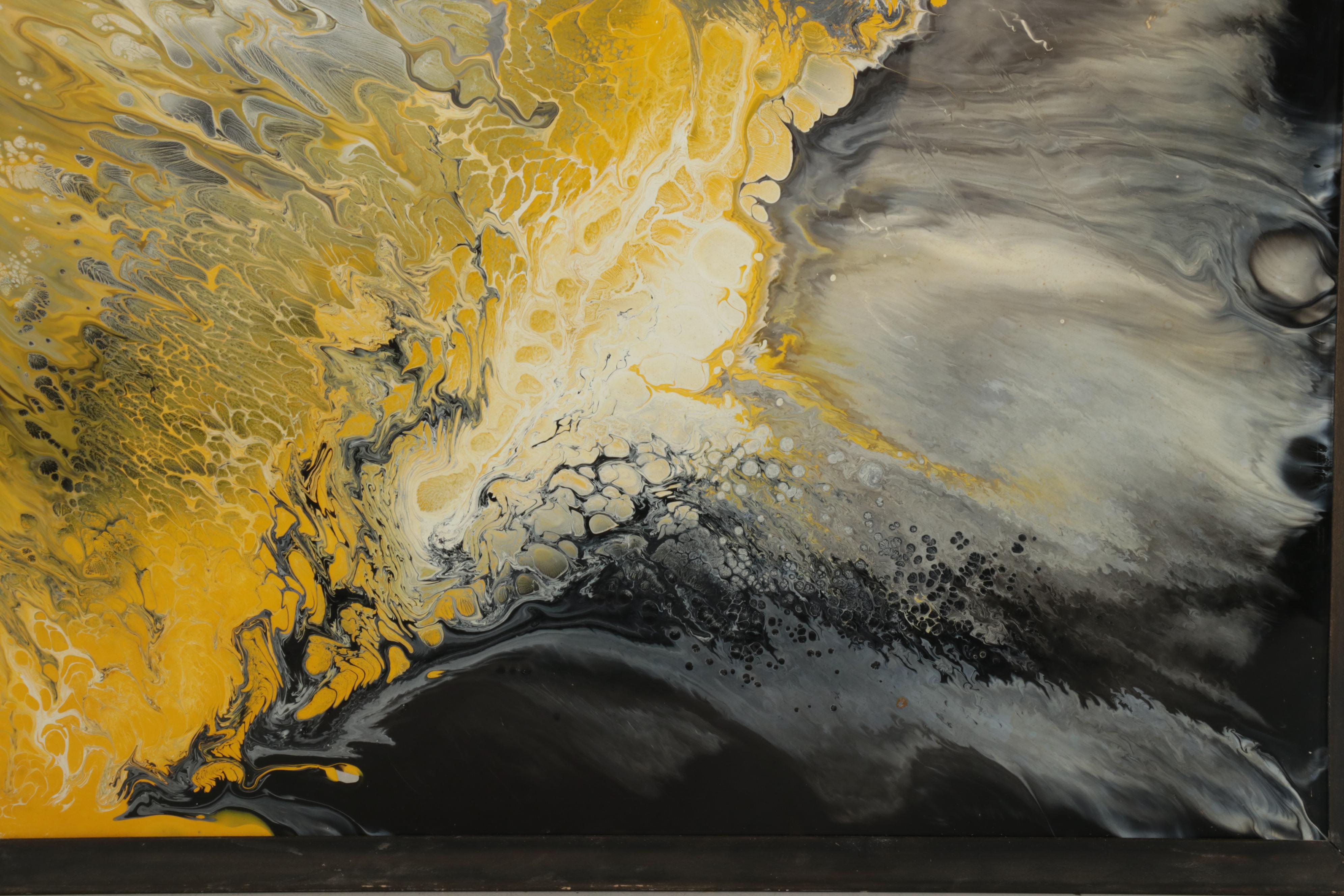 Abstract Acrylic Pour Paintings on Aluminum, Late 20th Century