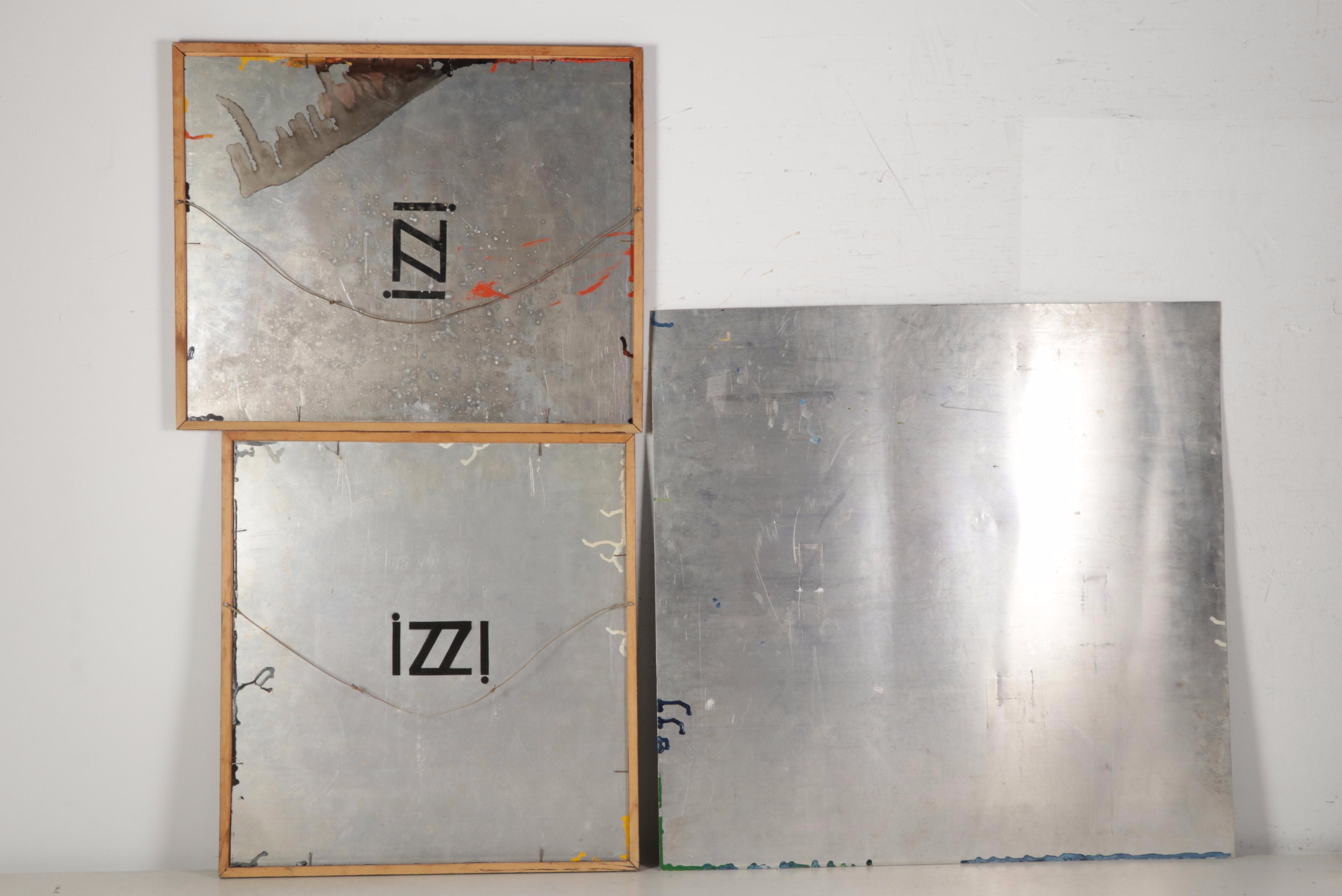 Abstract Acrylic Pour Paintings on Aluminum, Late 20th Century