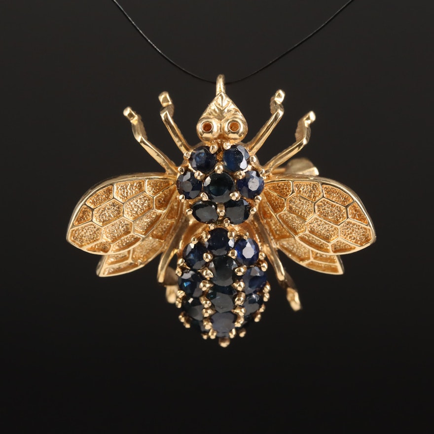 14K Sapphire Insect Converter Brooch