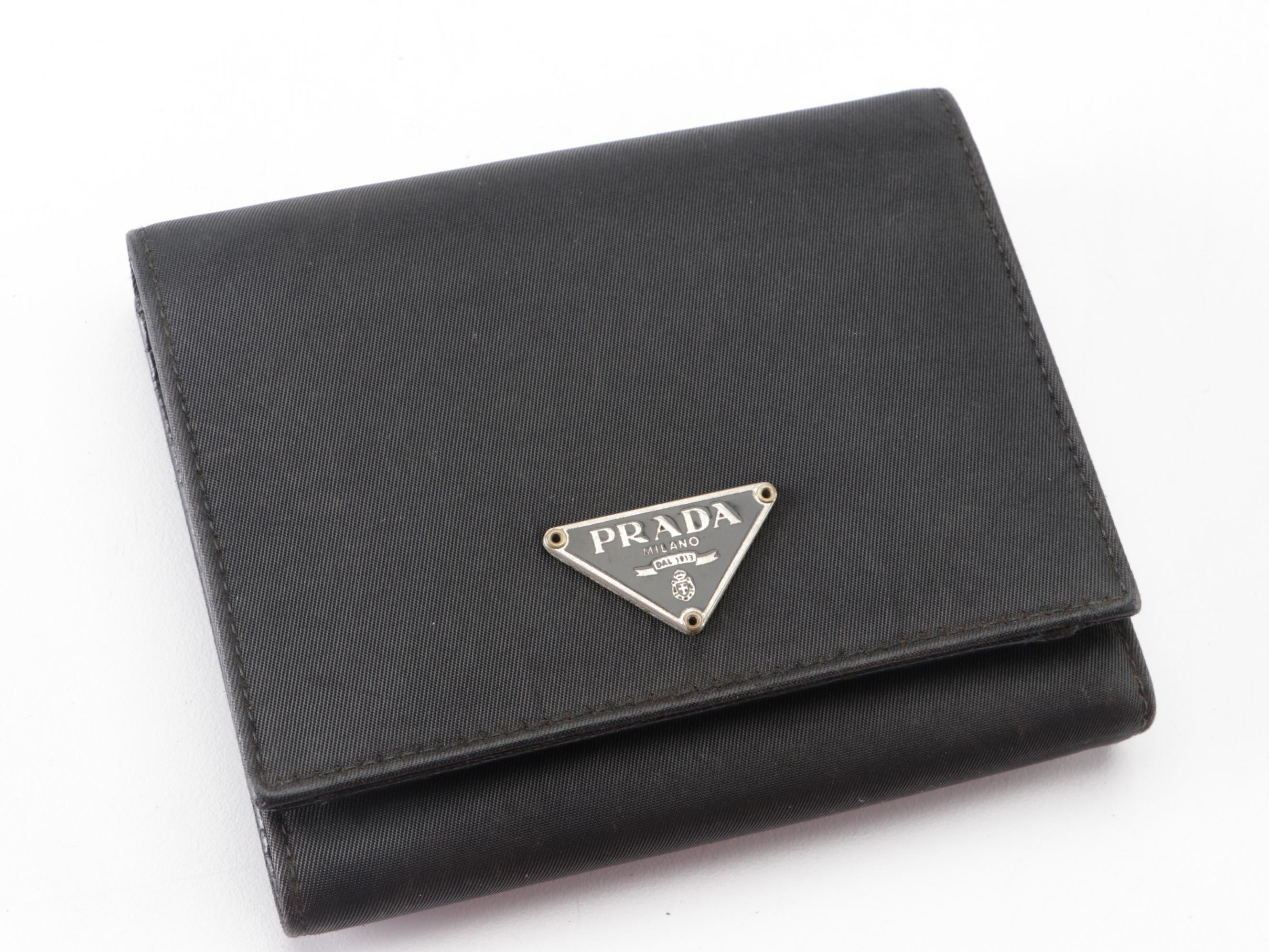 Prada Compact Trifold Wallet Black Nylon and Saffiano Leather