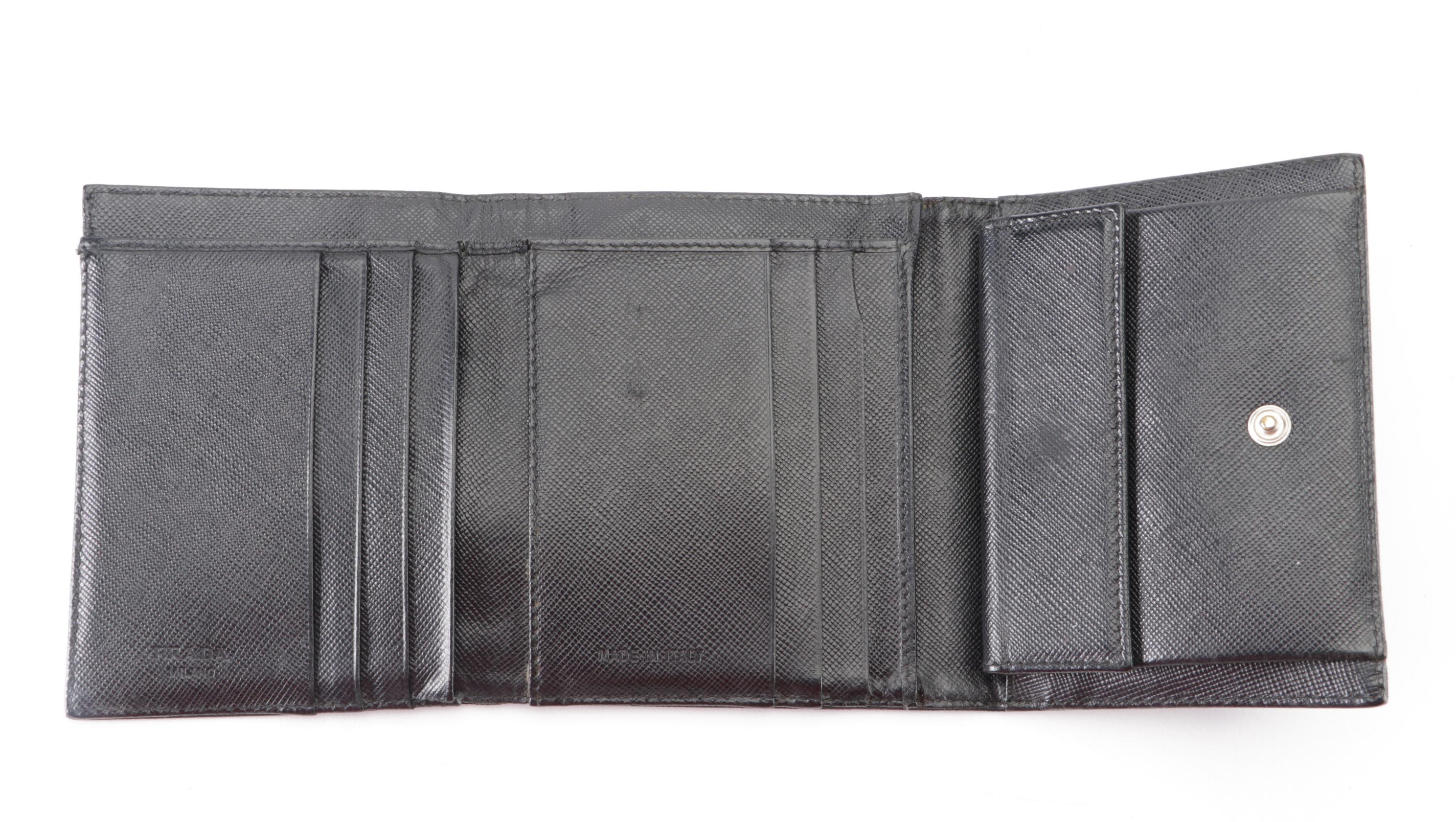 Prada Compact Trifold Wallet Black Nylon and Saffiano Leather