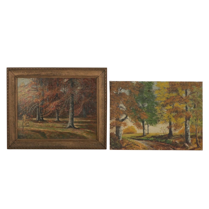 Autumn Forest Landscape Oil Paintings, 20th Century