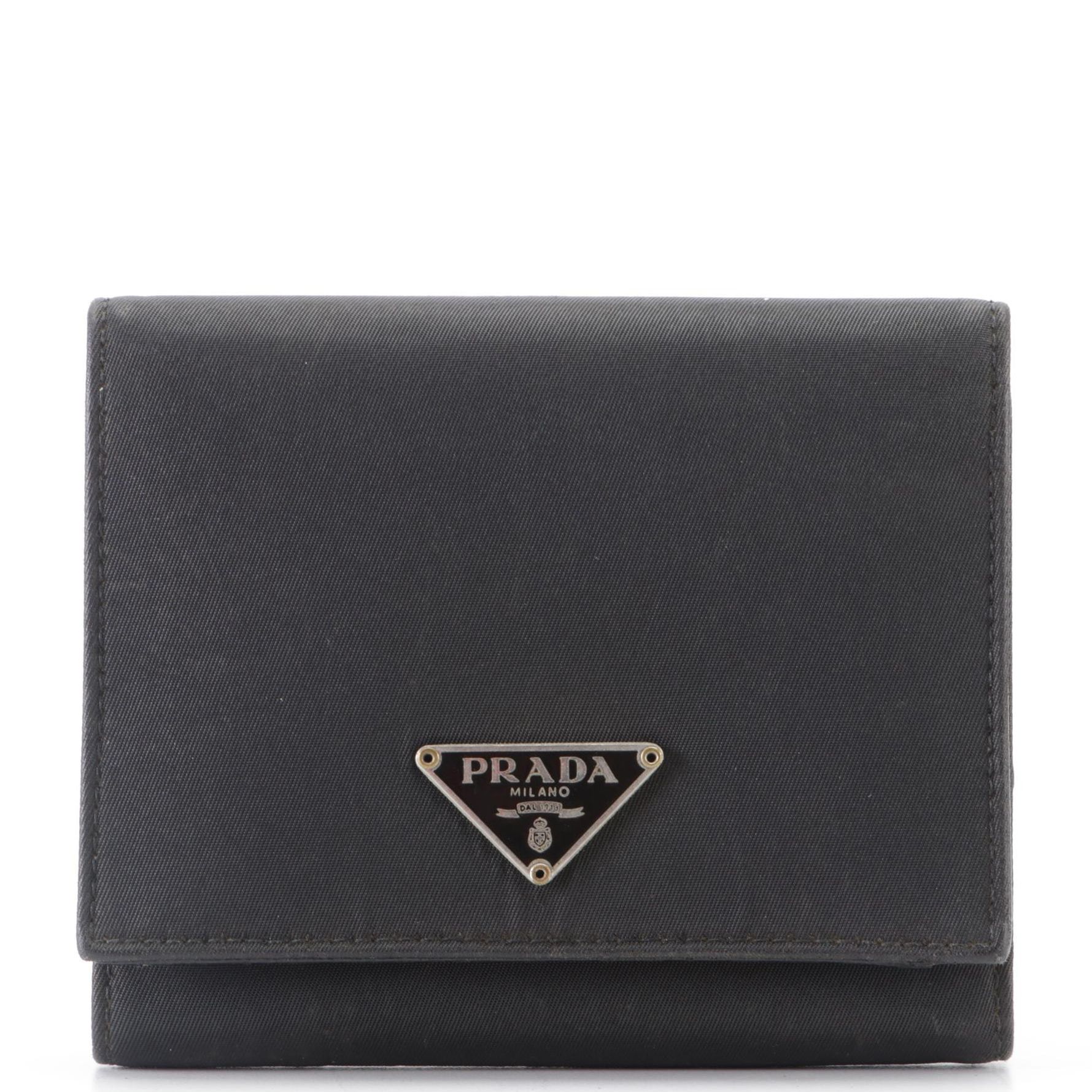 Prada Compact Trifold Wallet Black Nylon and Saffiano Leather