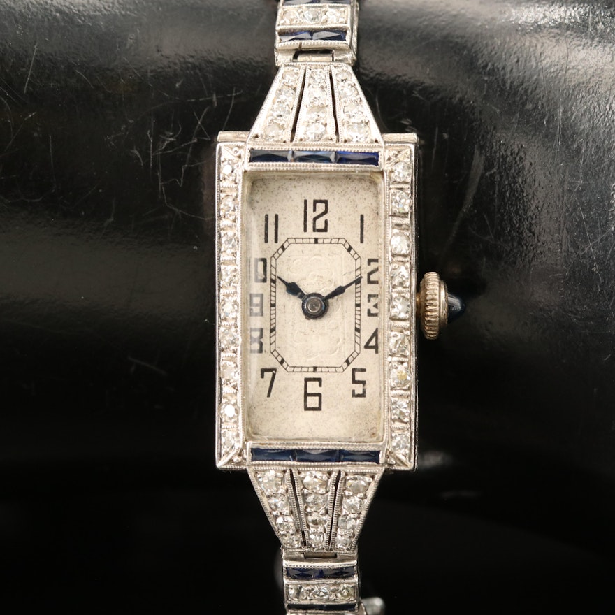 Platinum 1.00 CTW Diamond and Sapphire Quartz Retrofit Wristwatch