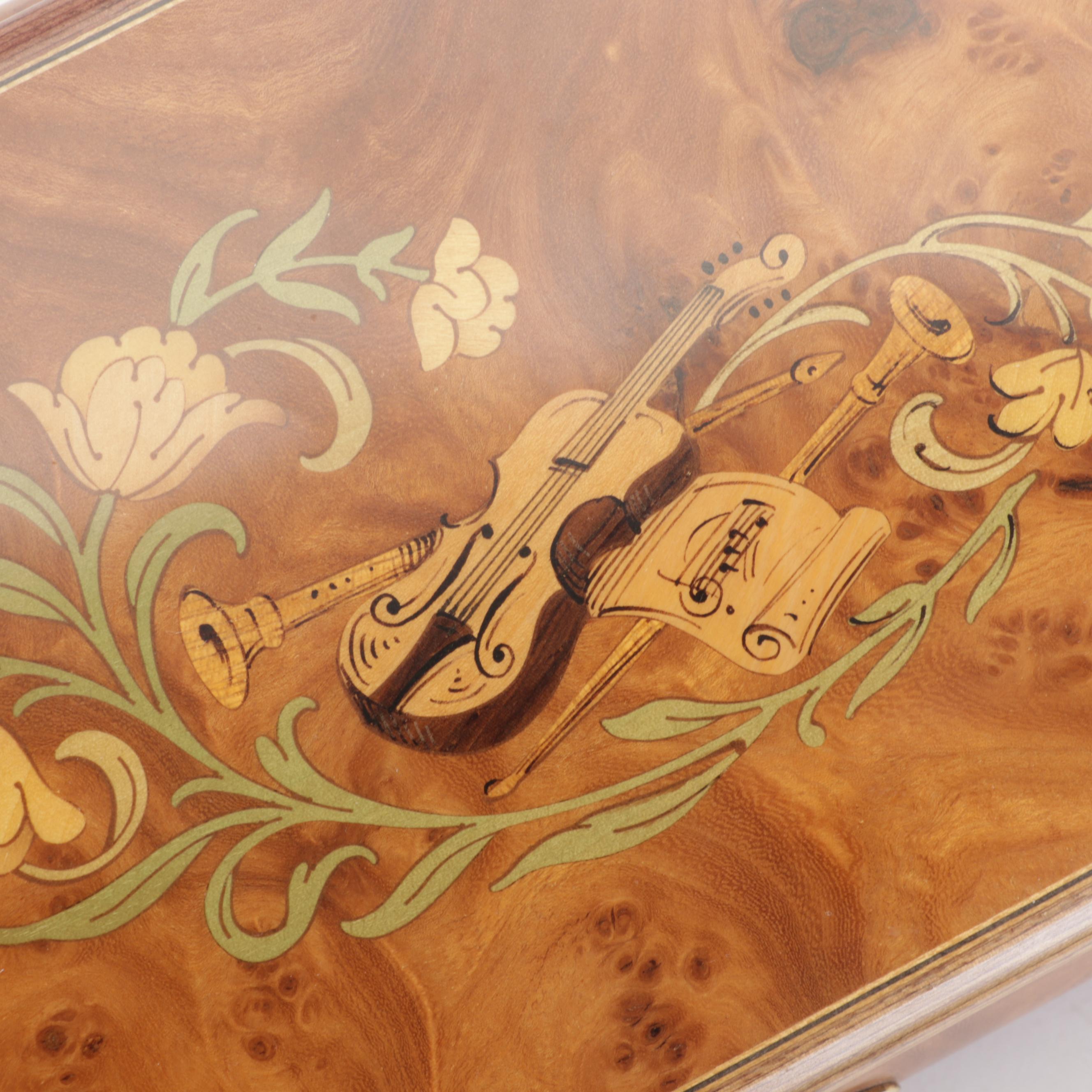 Jobin of Switzerland Marquetry Inlaid Burl Wood Music Box