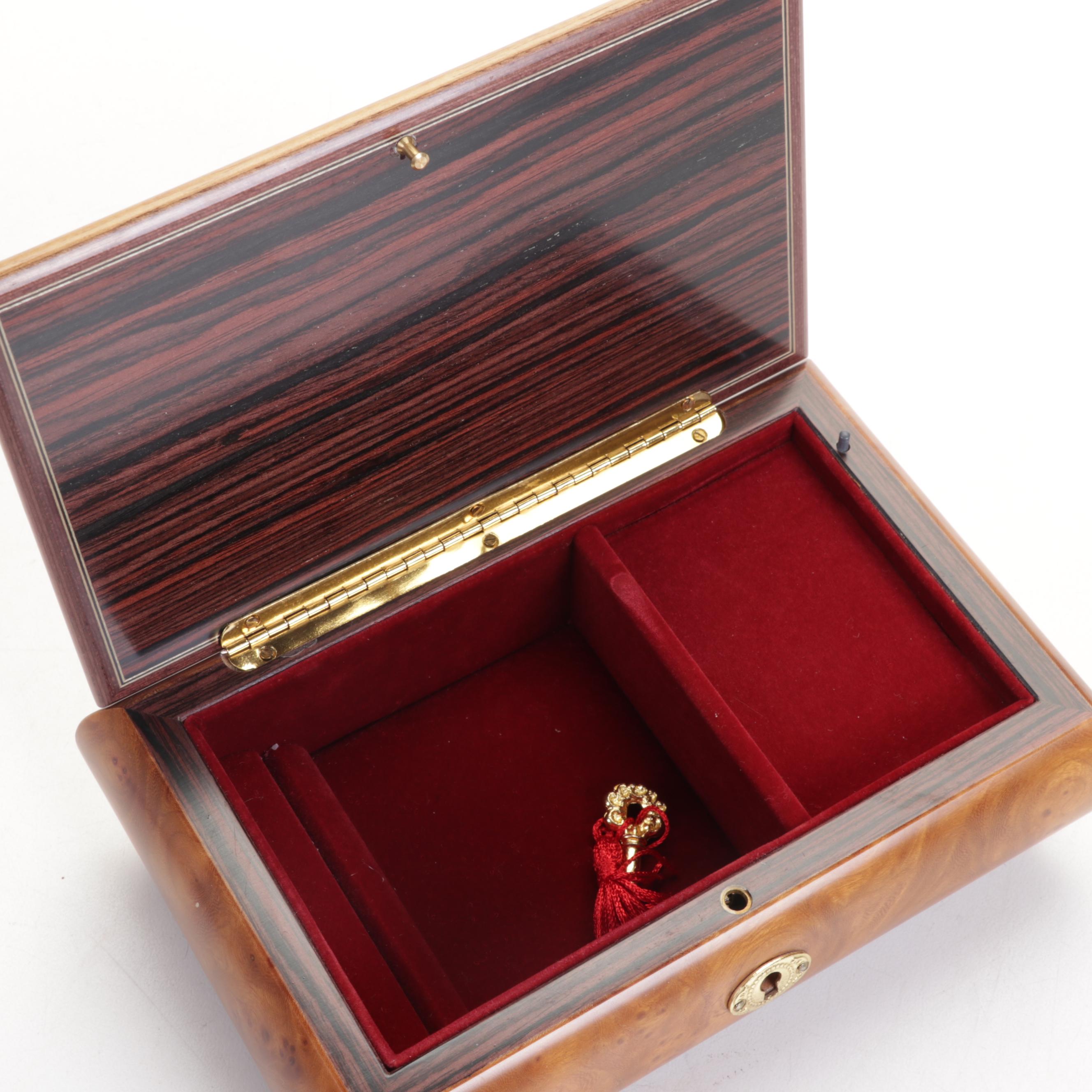 Jobin of Switzerland Marquetry Inlaid Burl Wood Music Box