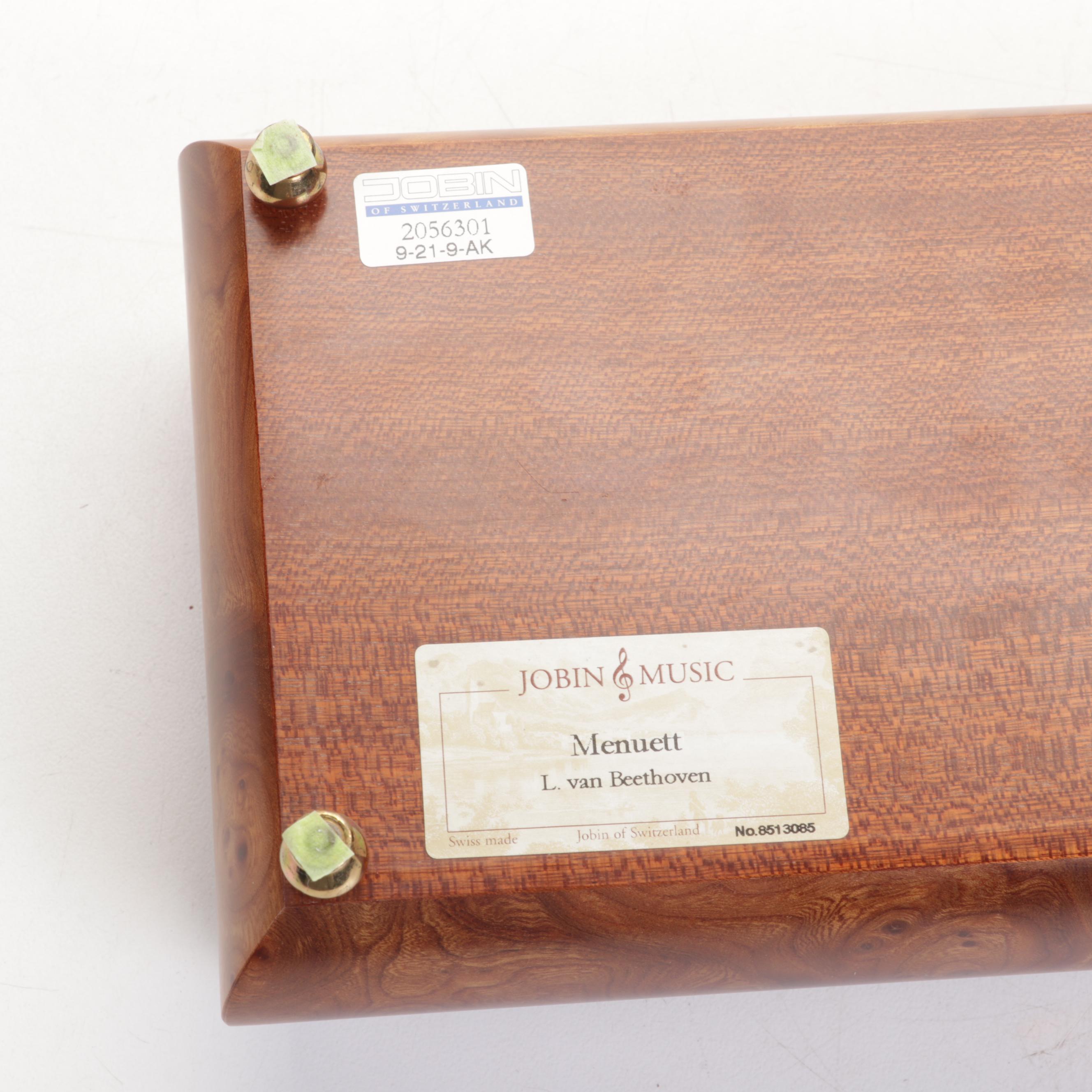 Jobin of Switzerland Marquetry Inlaid Burl Wood Music Box