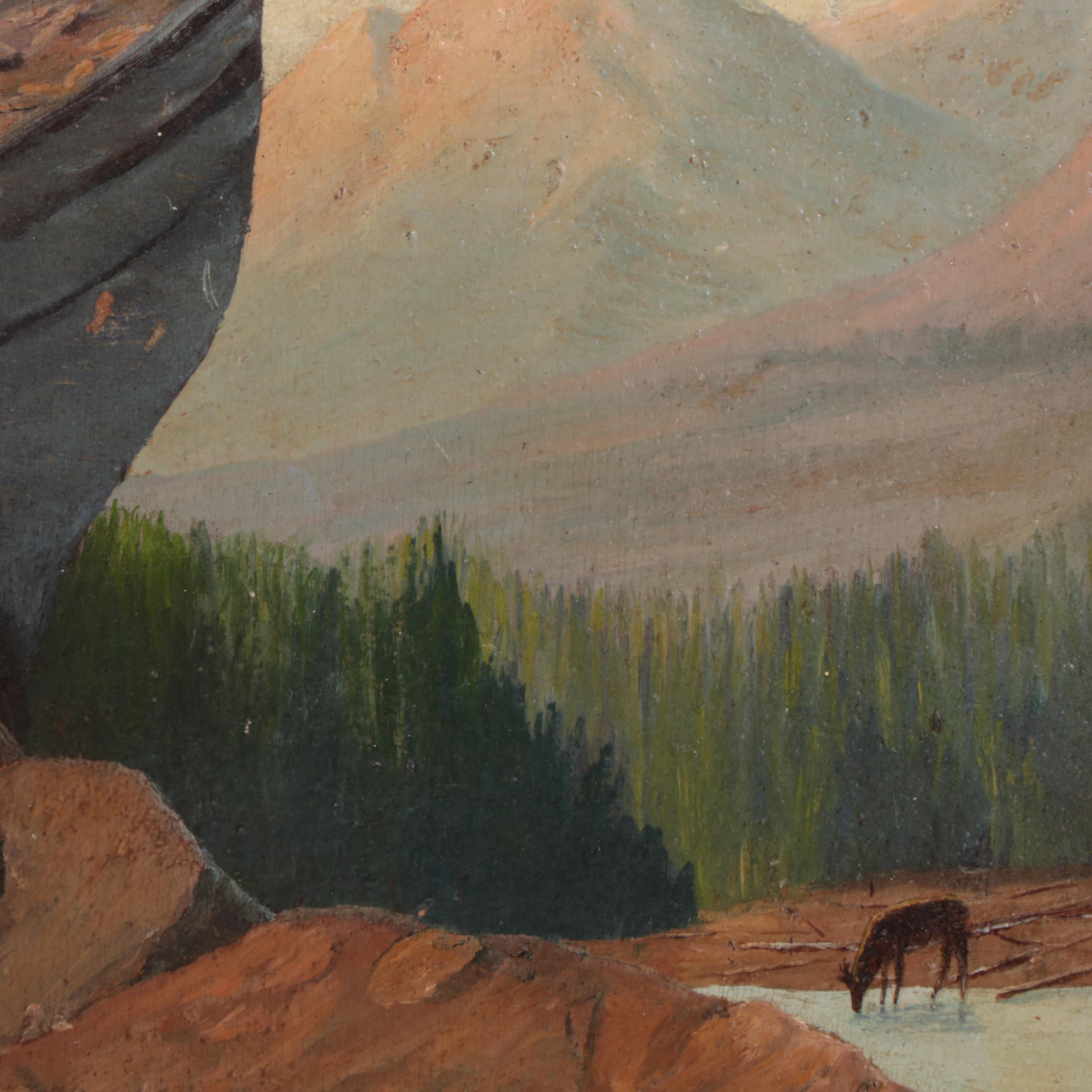 F. E. Roberts Oil Painting of Native Americans Hunting Deer, 1939