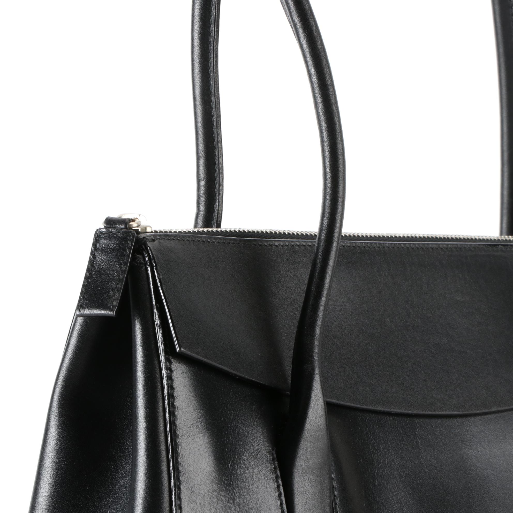 Prada Medium Zip Shoulder Bag in Black Calfskin Leather with Rubber Base