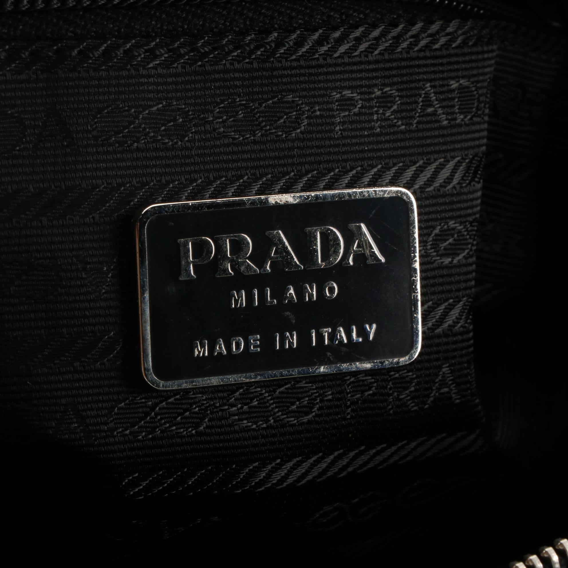 Prada Medium Zip Shoulder Bag in Black Calfskin Leather with Rubber Base