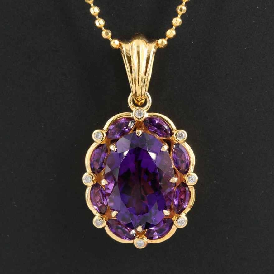 Sterling Amethyst and Zircon Pendant Necklace