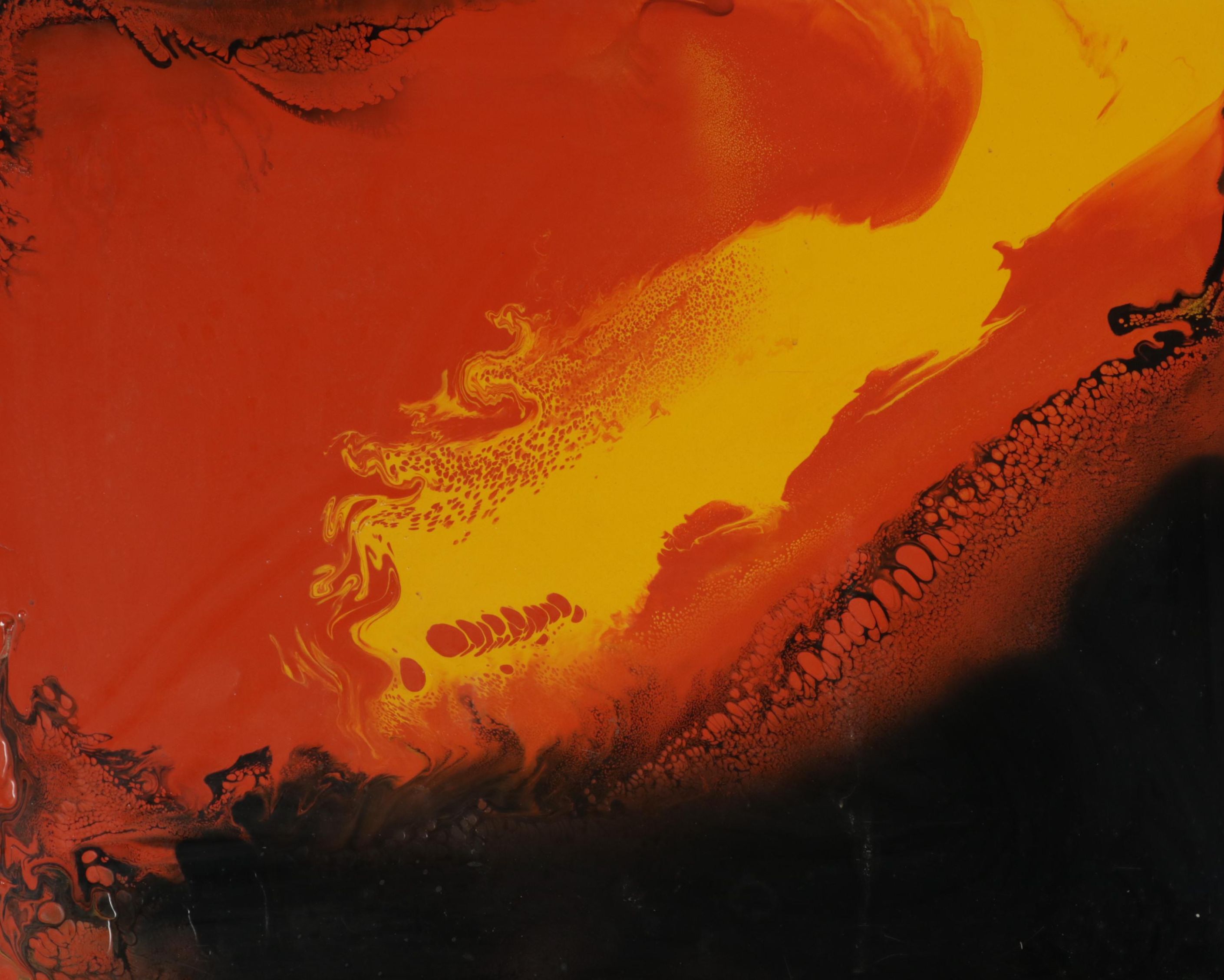 Abstract Acrylic Pour Paintings on Aluminum, Late 20th Century