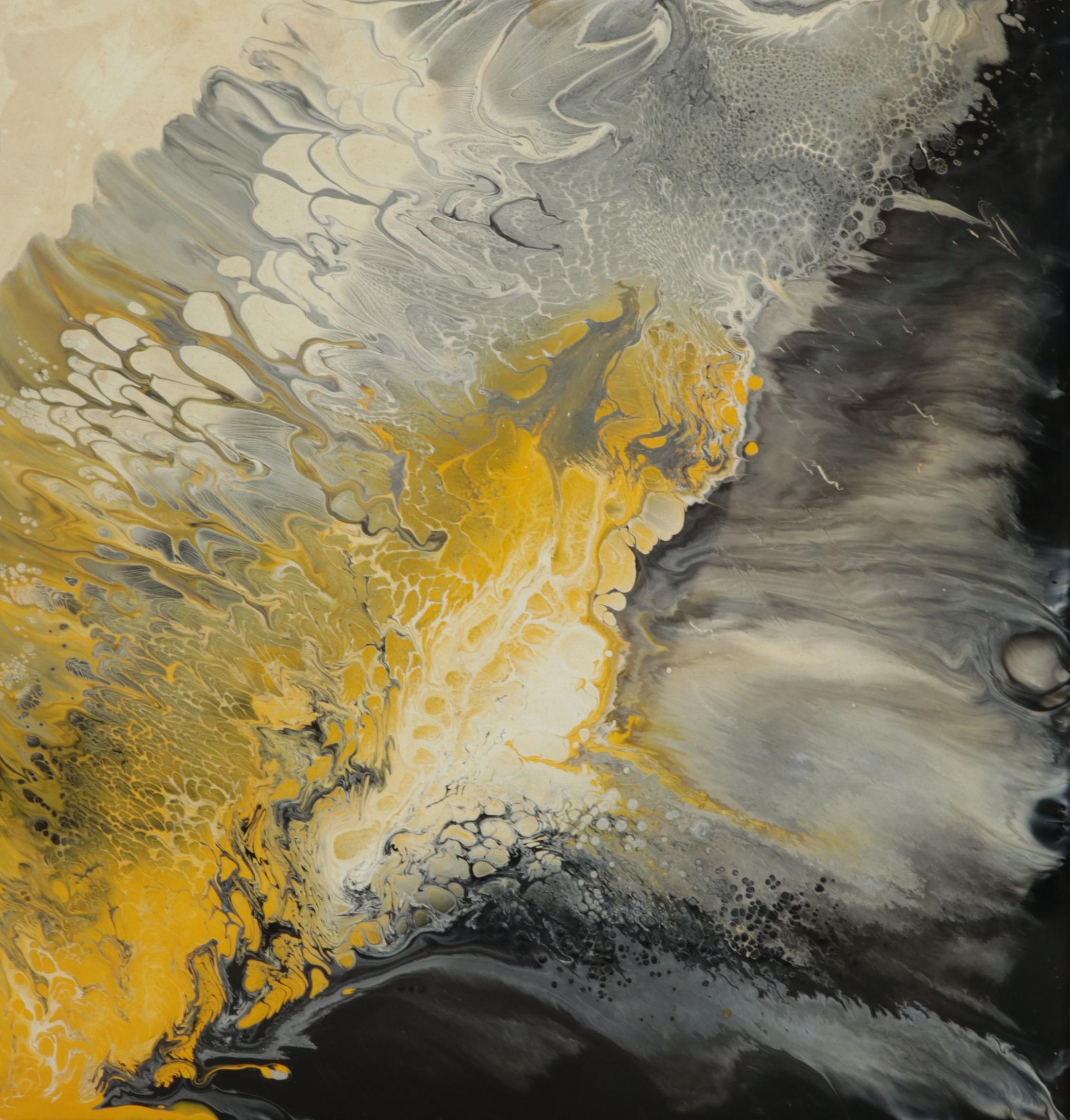 Abstract Acrylic Pour Paintings on Aluminum, Late 20th Century