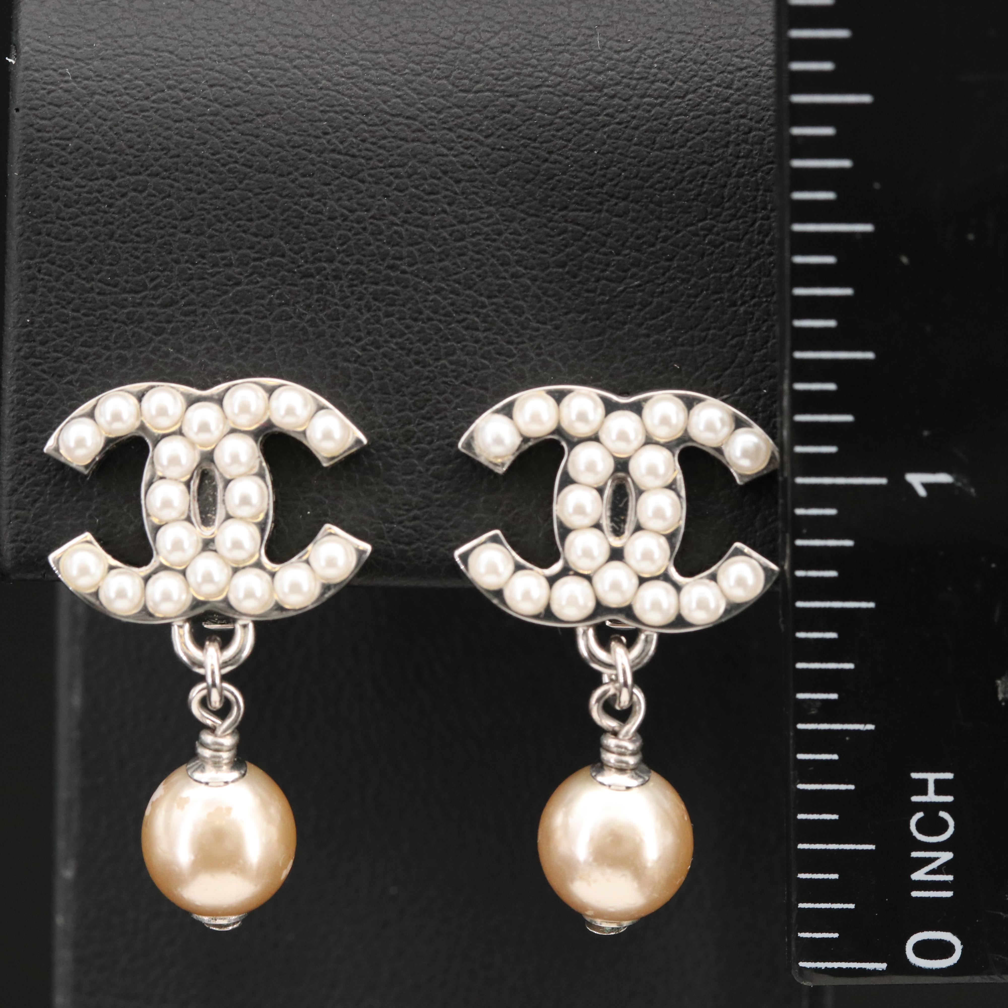 Chanel Faux Pearl Logo Earrings
