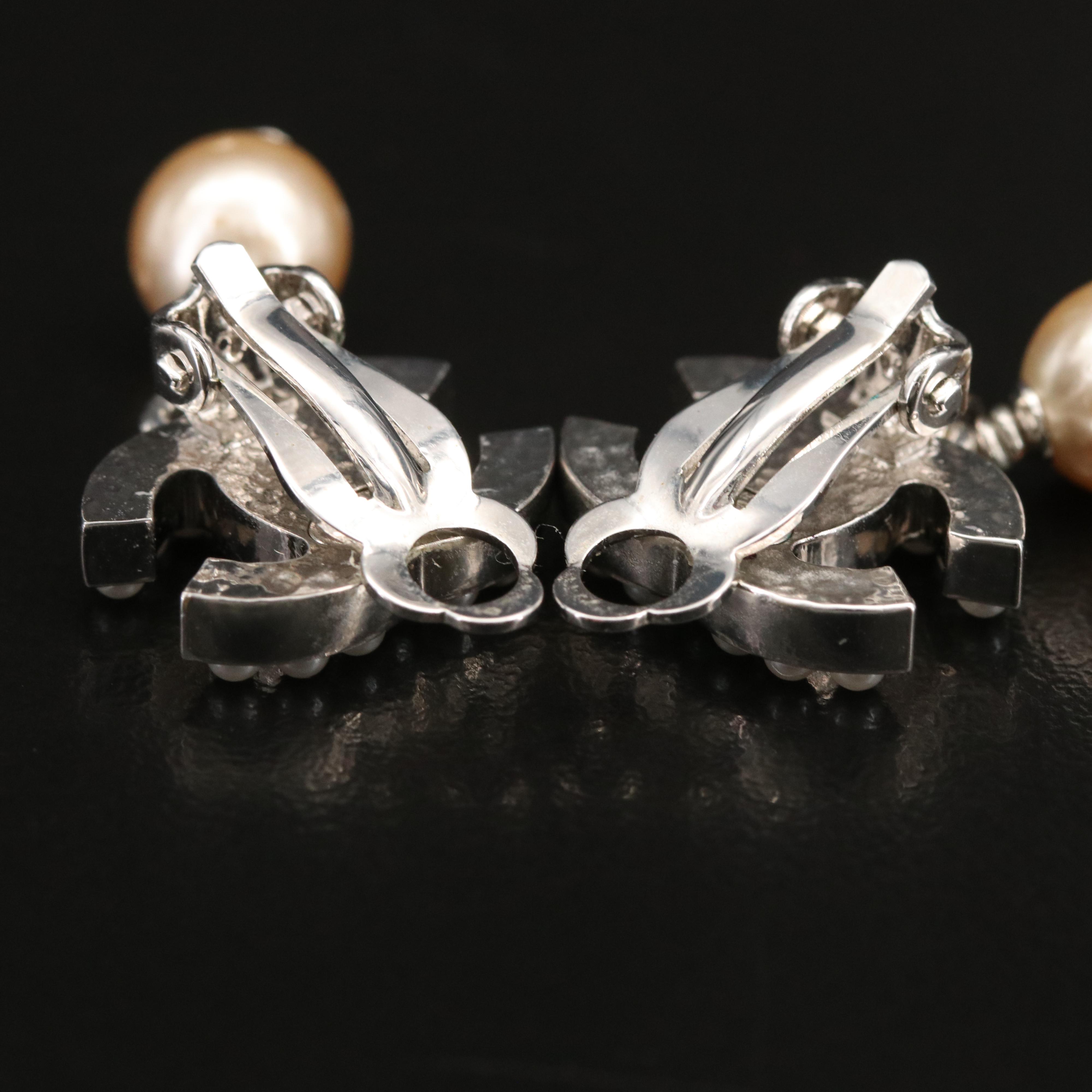 Chanel Faux Pearl Logo Earrings