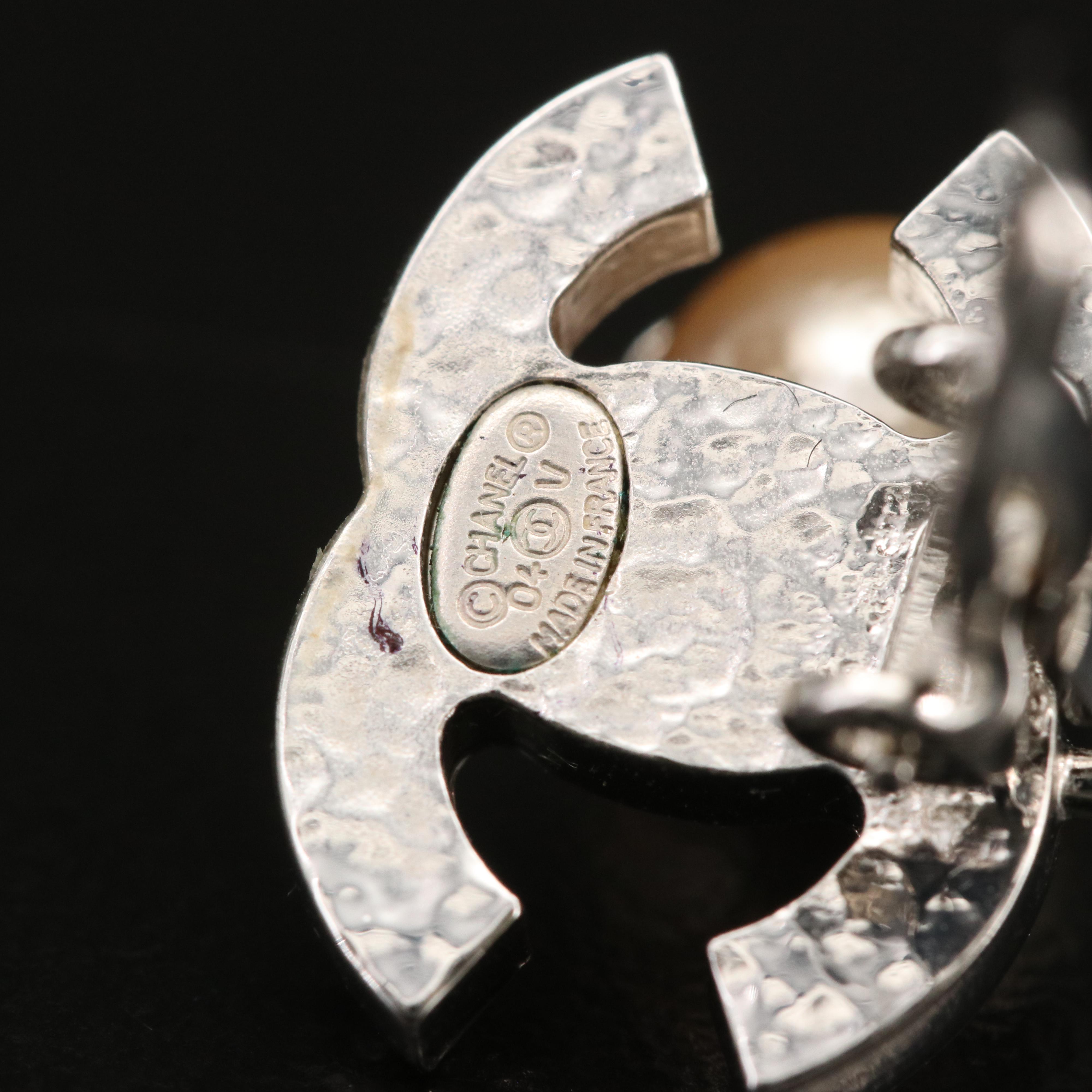 Chanel Faux Pearl Logo Earrings