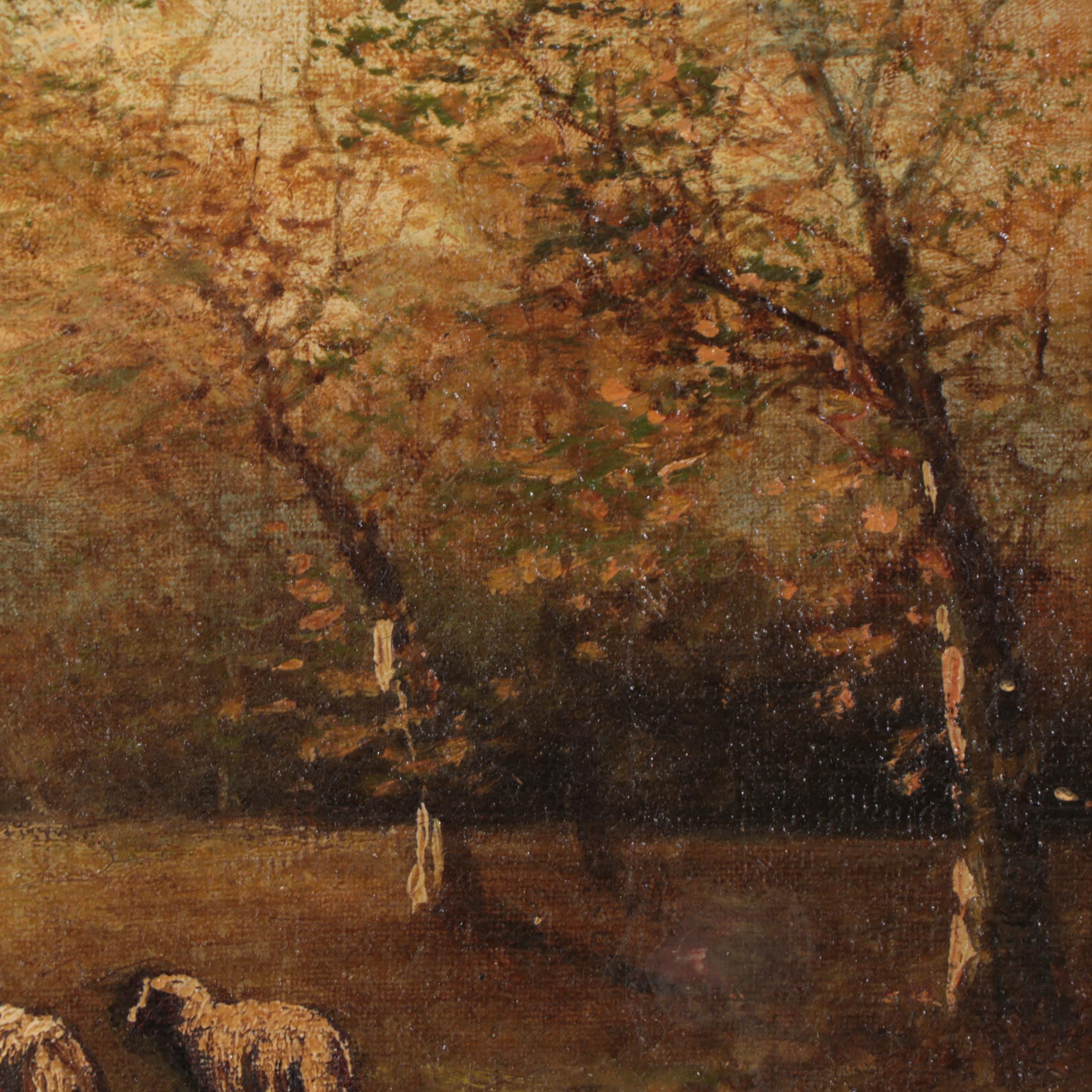 Pastoral Landscape Oil Painting of Grazing Sheep