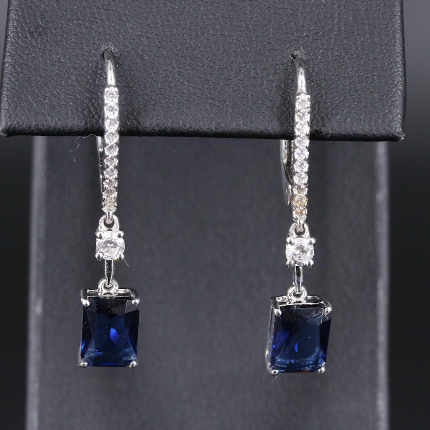 Sterling Sapphire and Cubic Zirconia Earrings