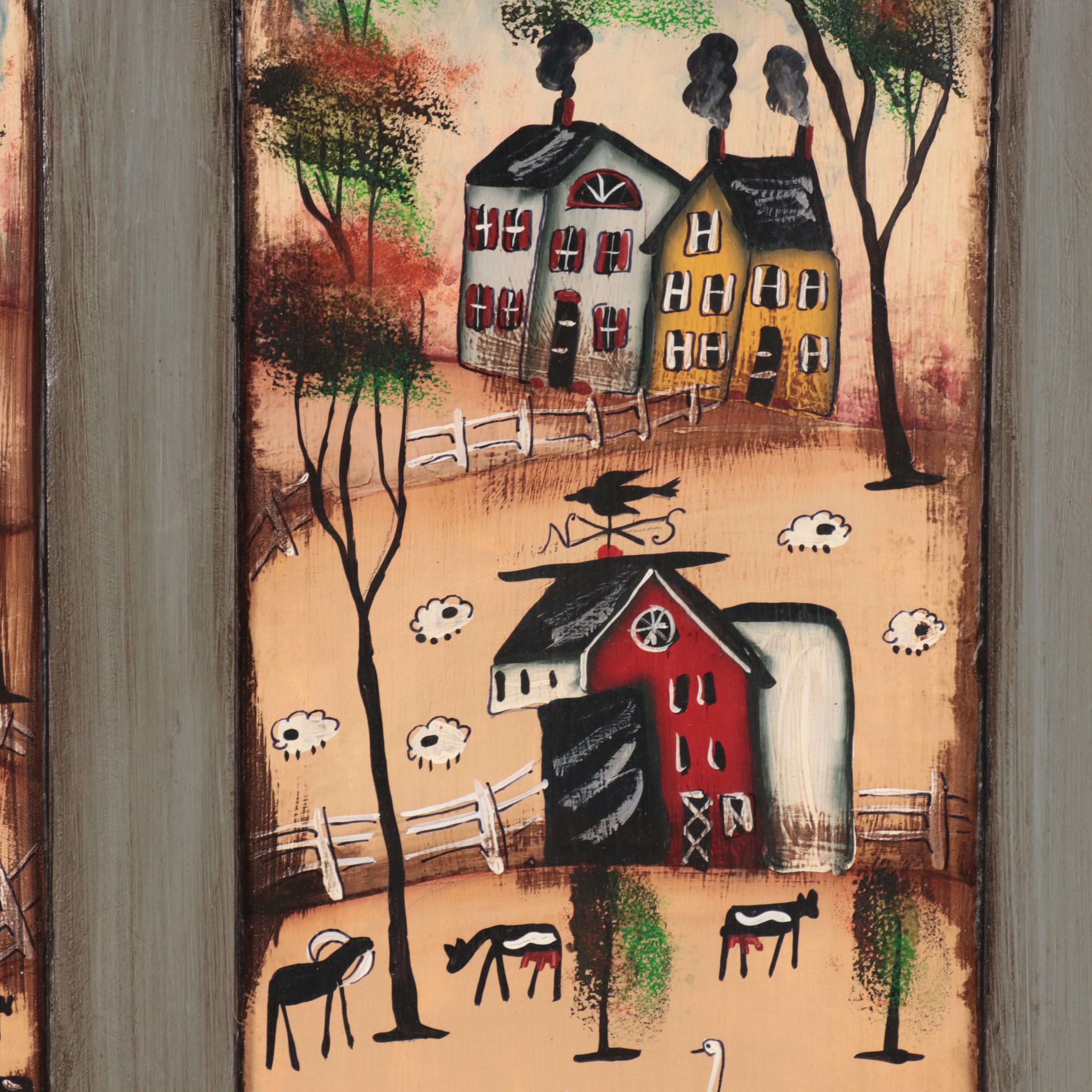 Bonnie Grilli Folk Acrylic Painting on Wooden Door With Mirror
