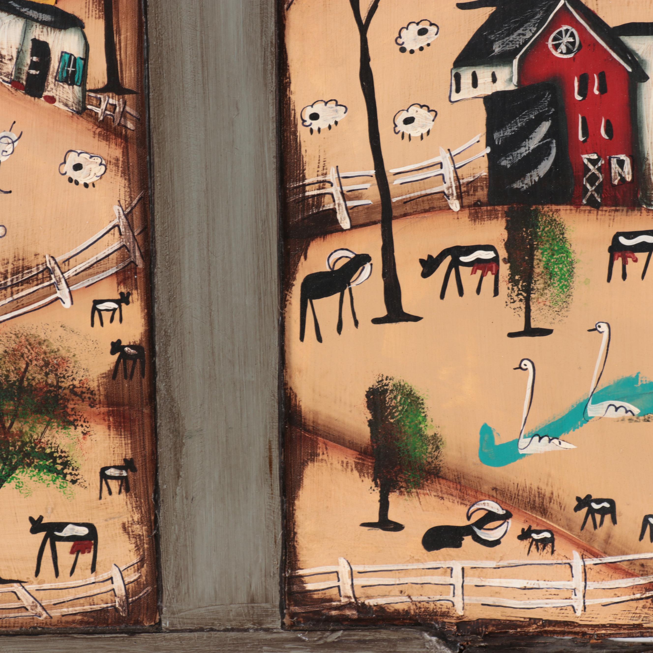 Bonnie Grilli Folk Acrylic Painting on Wooden Door With Mirror