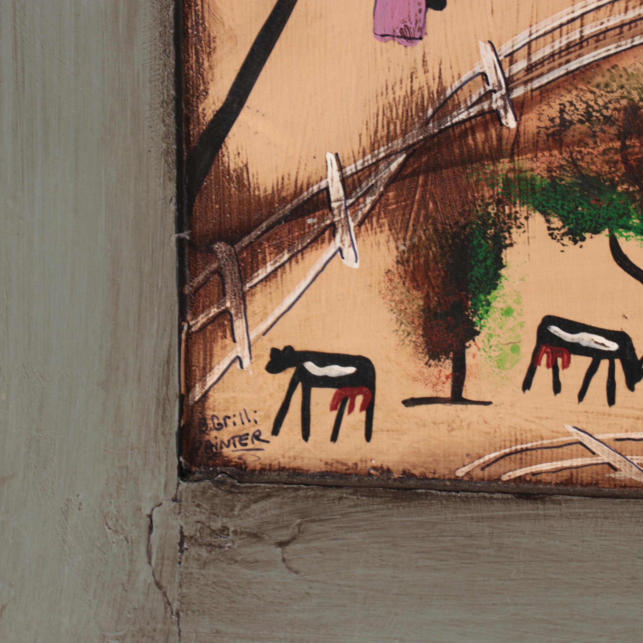 Bonnie Grilli Folk Acrylic Painting on Wooden Door With Mirror