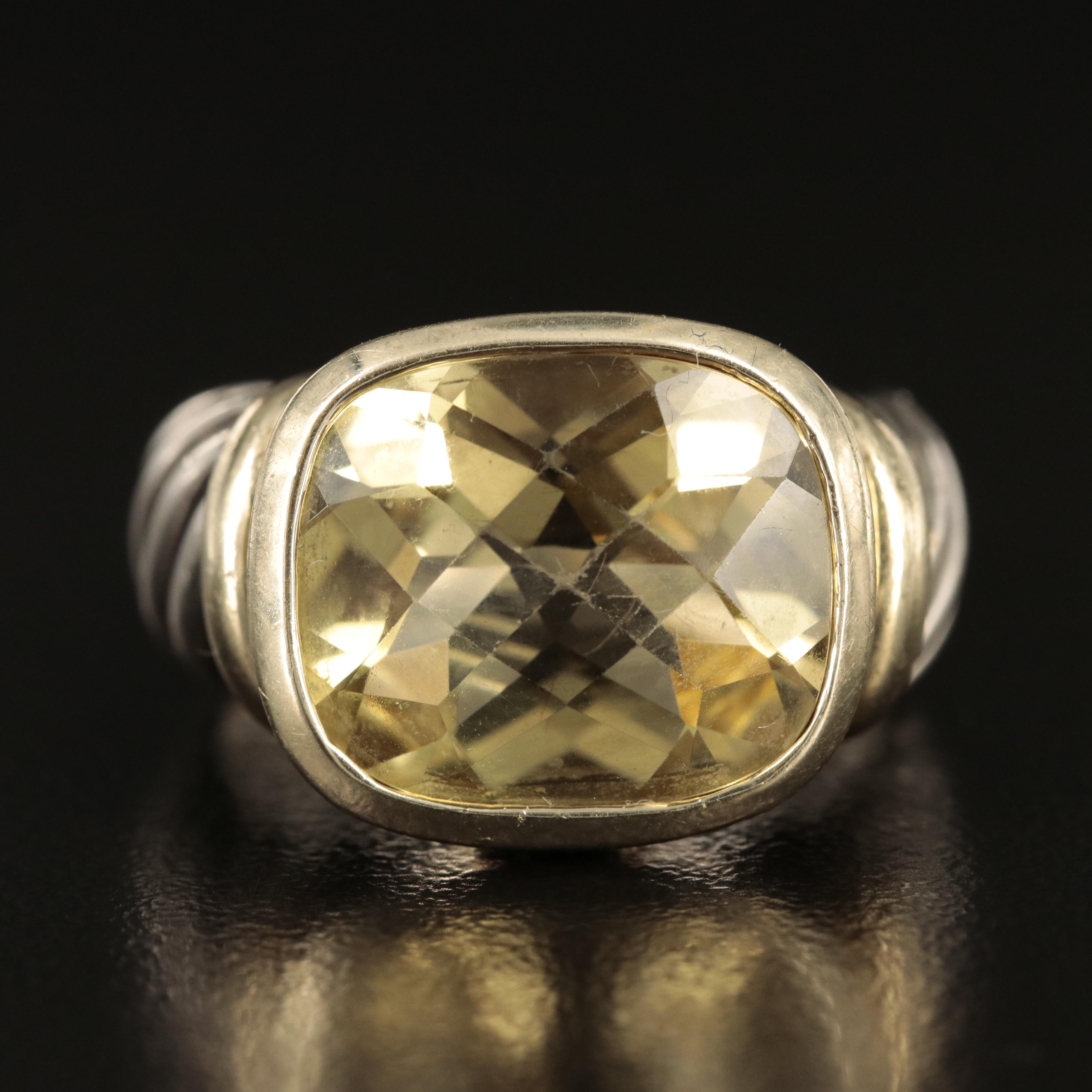 David Yurman "Noblesse" Sterling Citrine Ring with 14K Accent