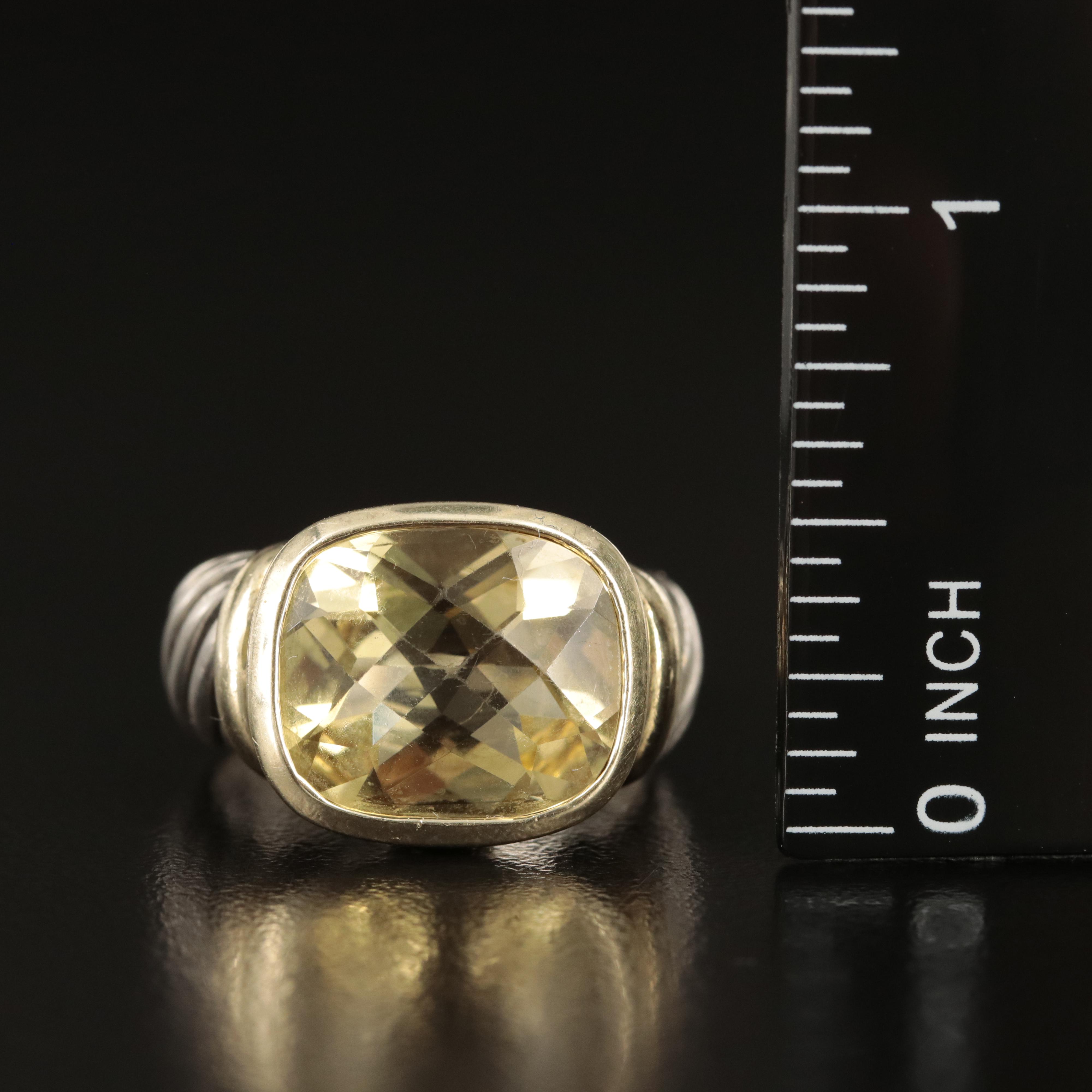 David Yurman "Noblesse" Sterling Citrine Ring with 14K Accent