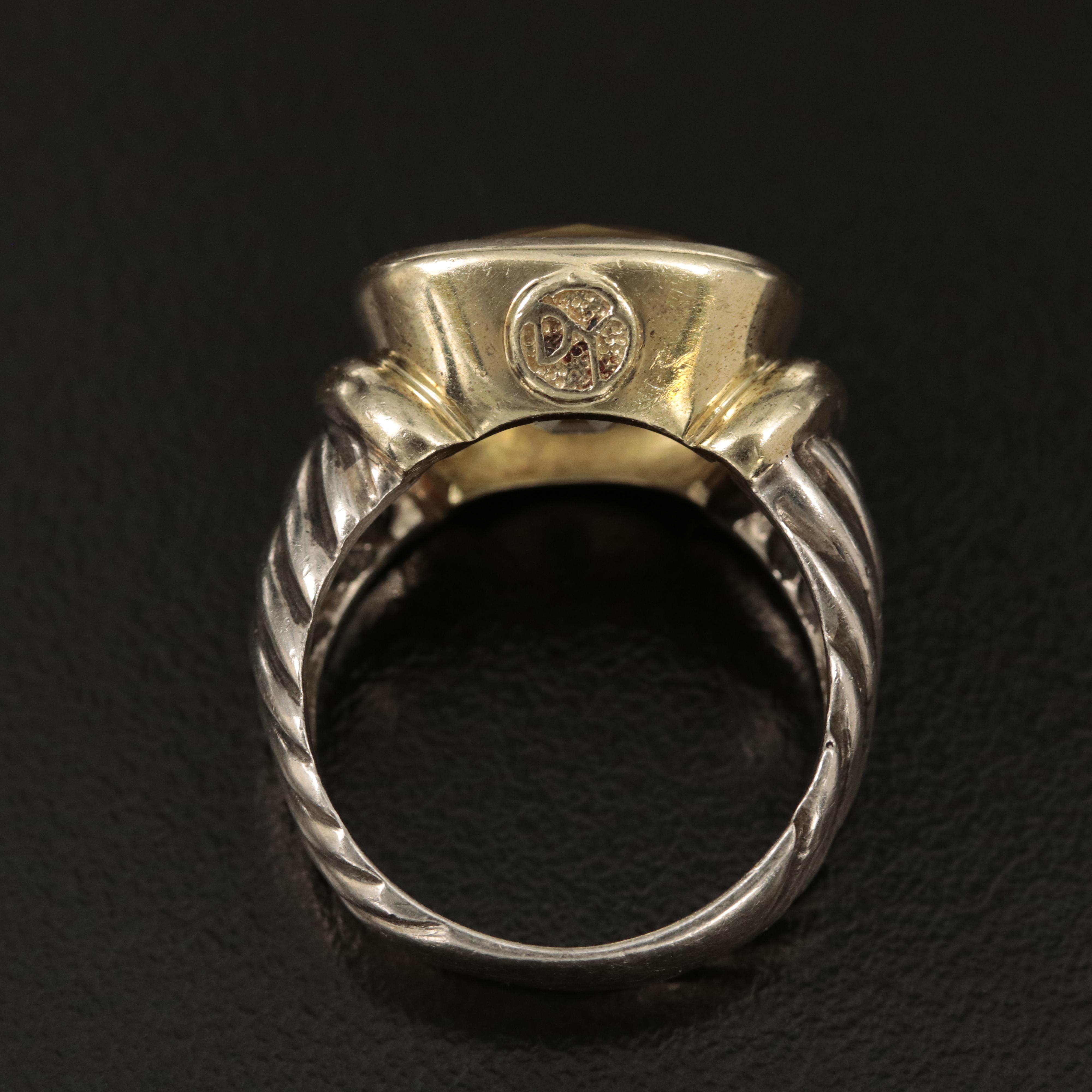 David Yurman "Noblesse" Sterling Citrine Ring with 14K Accent